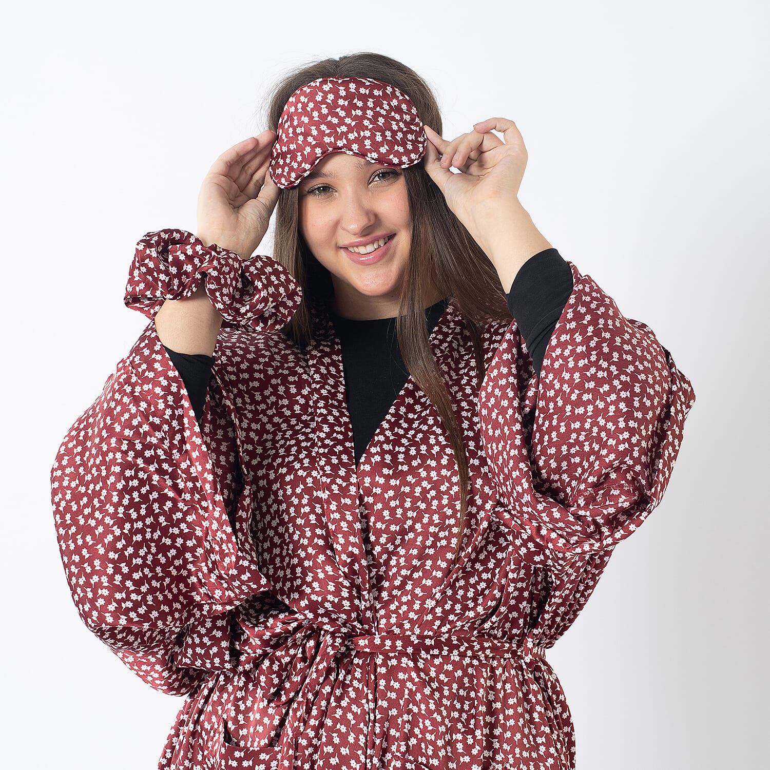 Robe with Eye Mask & Scrunchy (One Size) - Beige