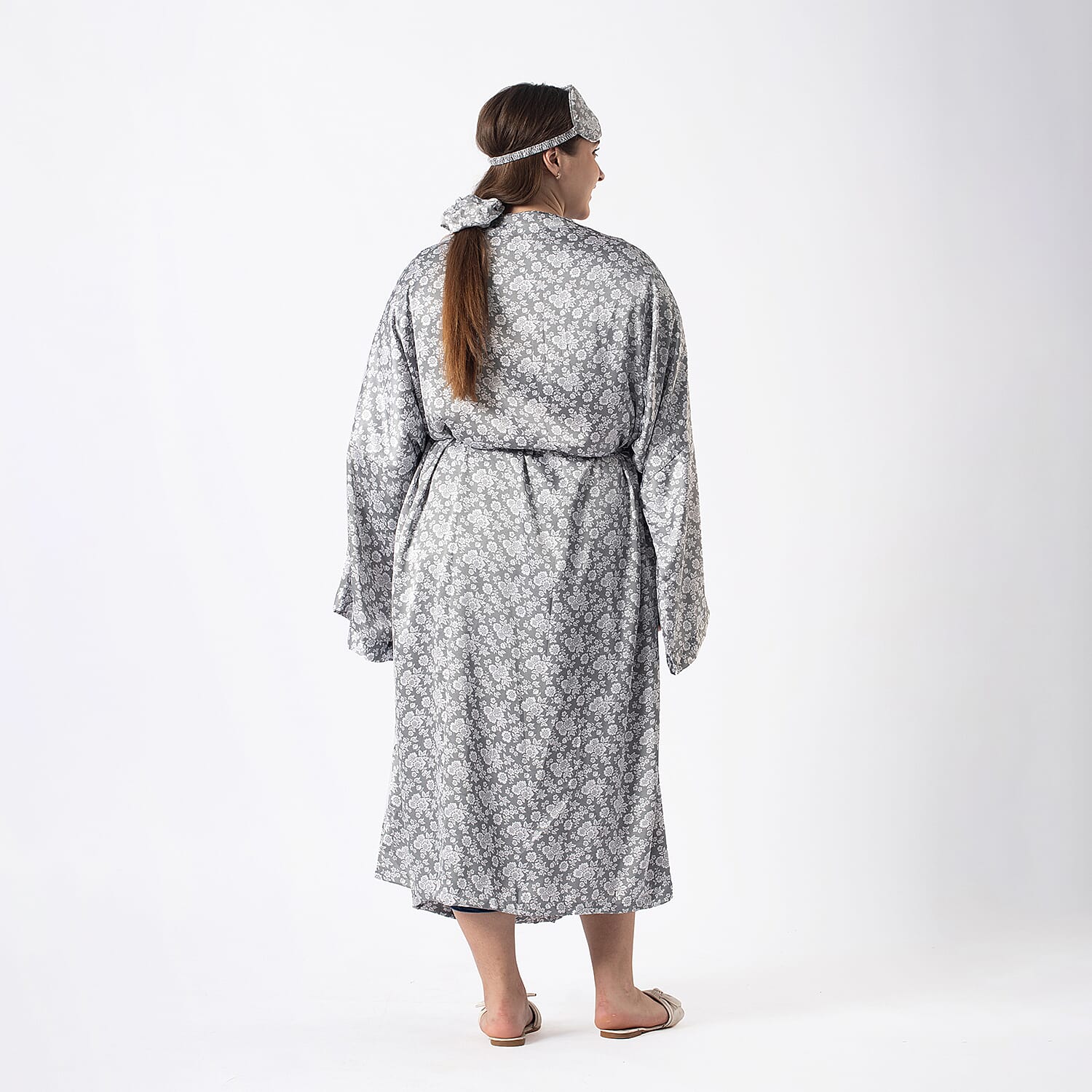 Robe with Eye Mask & Scrunchy (One Size) - Beige