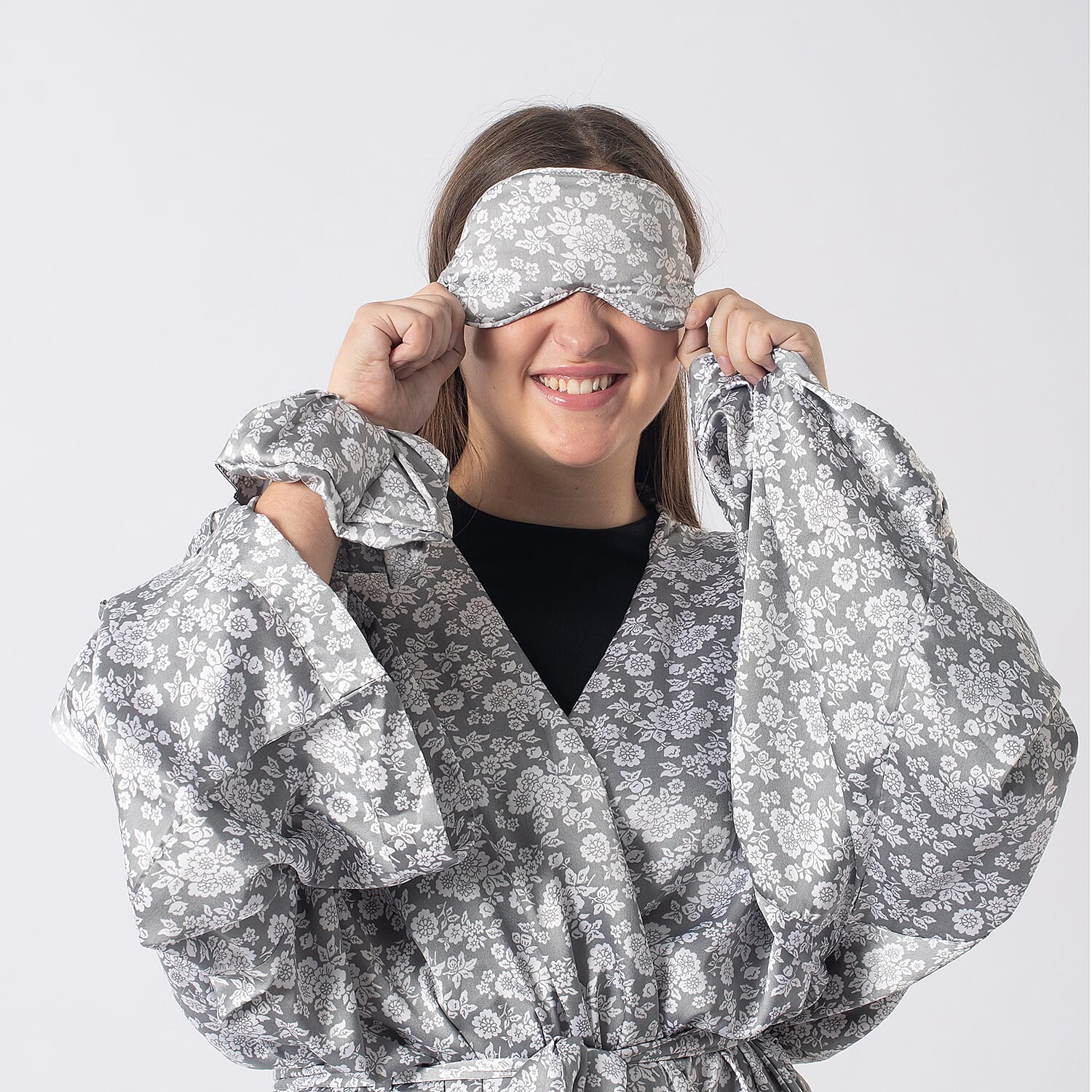 Robe with Eye Mask & Scrunchy (One Size) - Beige