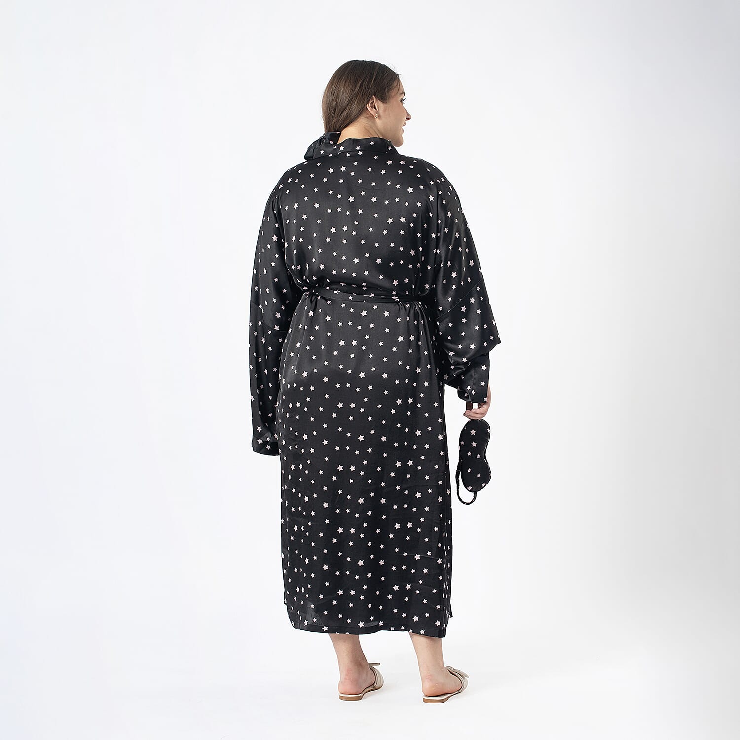 Robe with Eye Mask & Scrunchy (One Size) - Beige