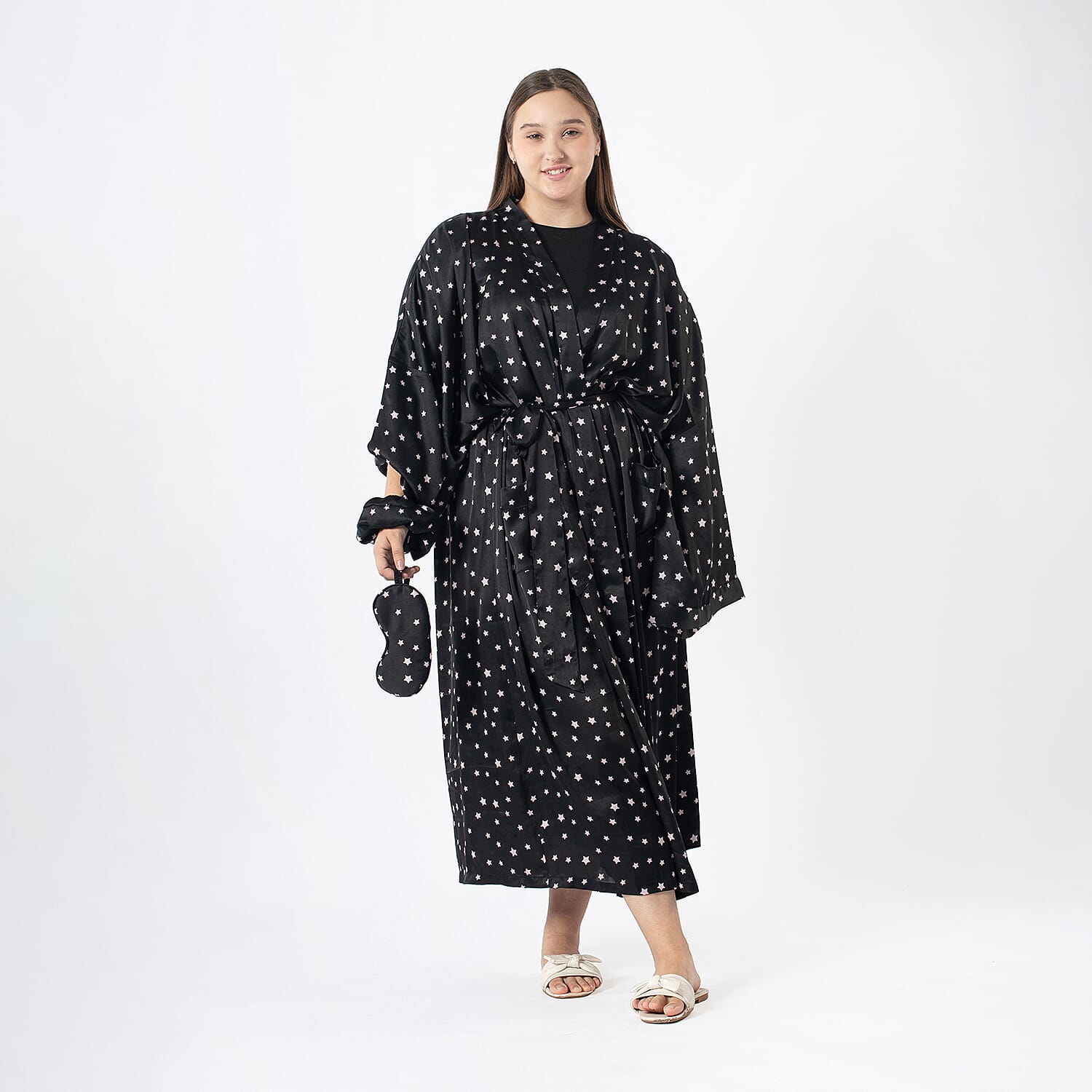 Robe with Eye Mask & Scrunchy (One Size) - Beige