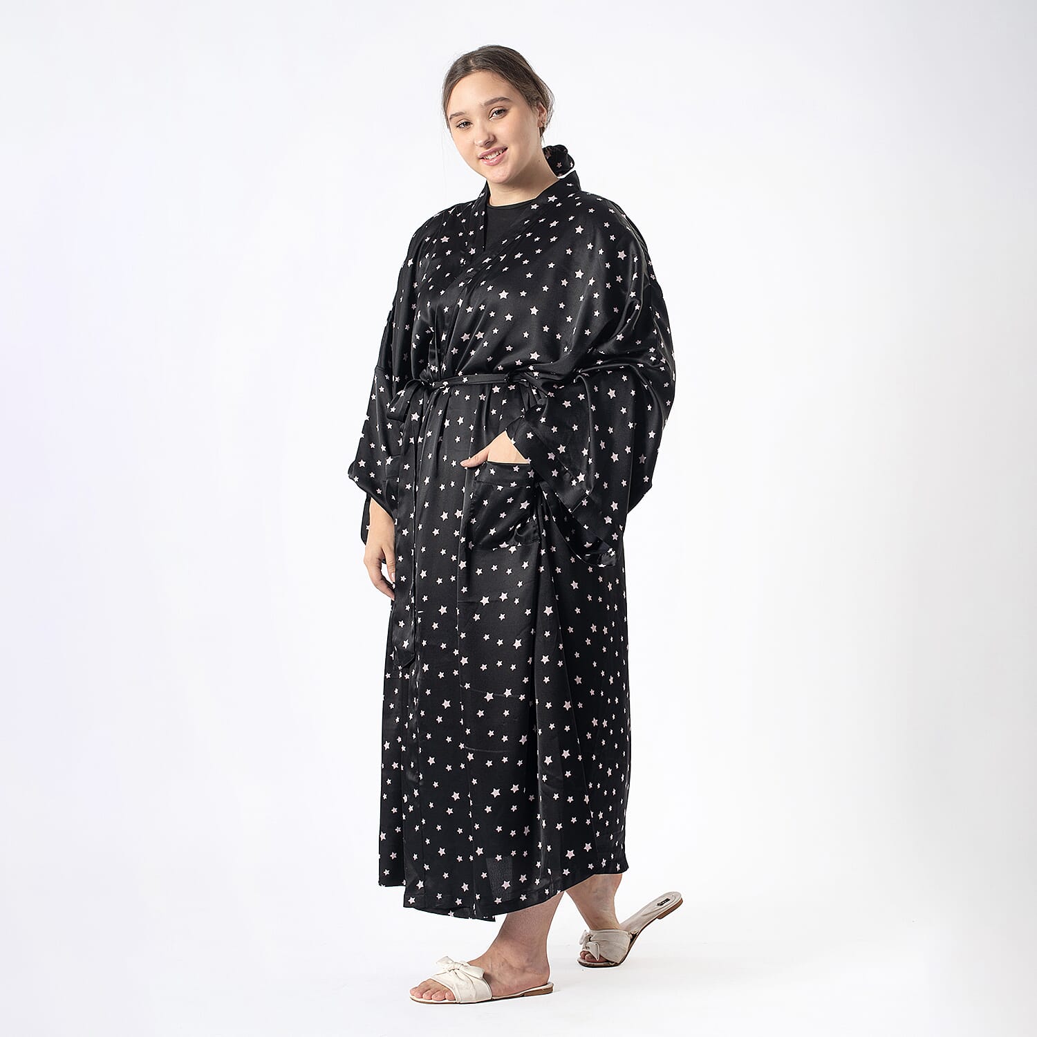 Robe with Eye Mask & Scrunchy (One Size) - Beige