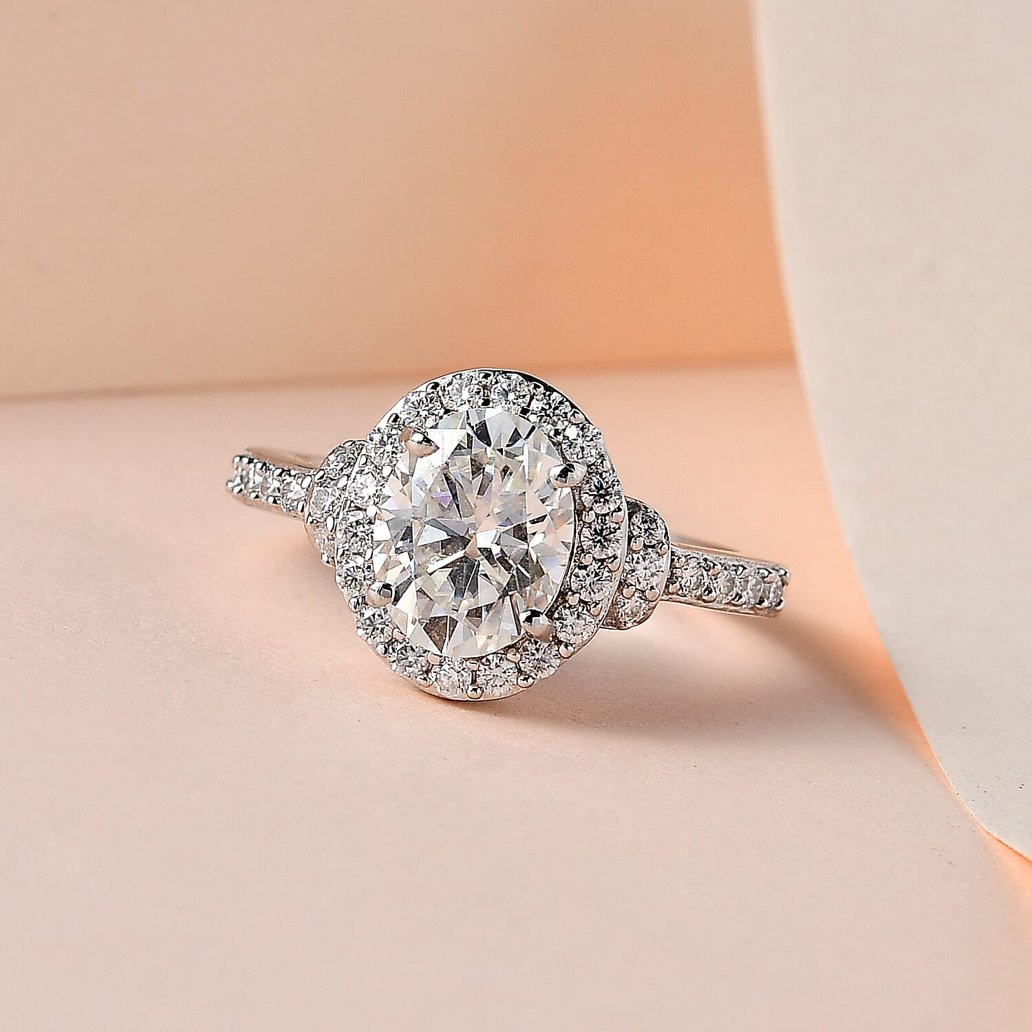 Moissanite Ring in Platinum Overlay Sterling Silver 2.27 Ct.