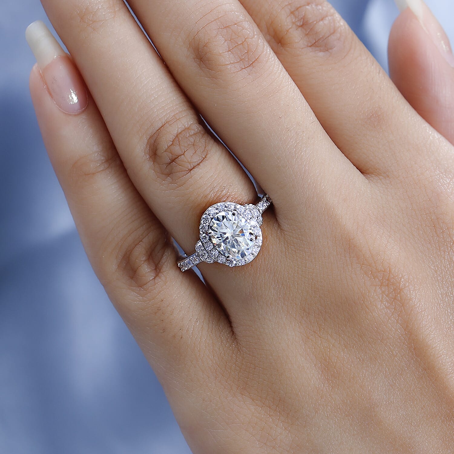 Moissanite Ring in Platinum Overlay Sterling Silver 2.27 Ct.