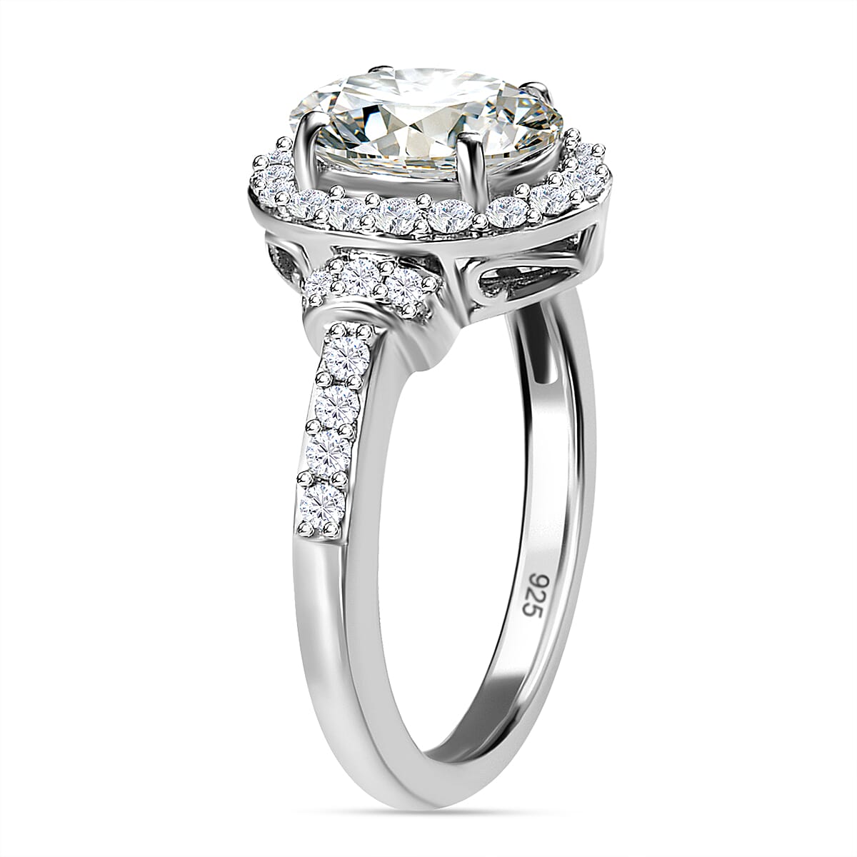 Moissanite Ring in Platinum Overlay Sterling Silver 2.27 Ct.