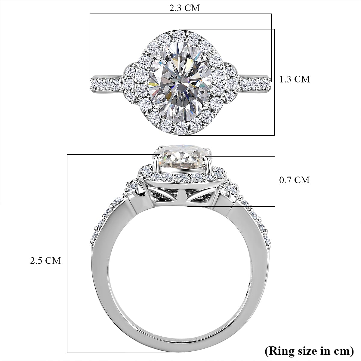 Moissanite Ring in Platinum Overlay Sterling Silver 2.27 Ct.