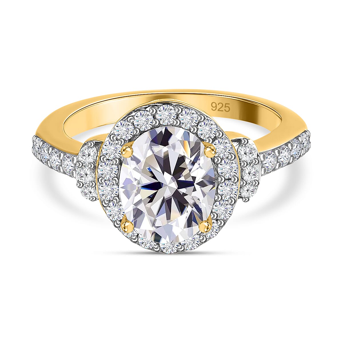 Moissanite Ring in 18K Vermeil Yellow Gold Plated Sterling Silver 2.27 Ct.