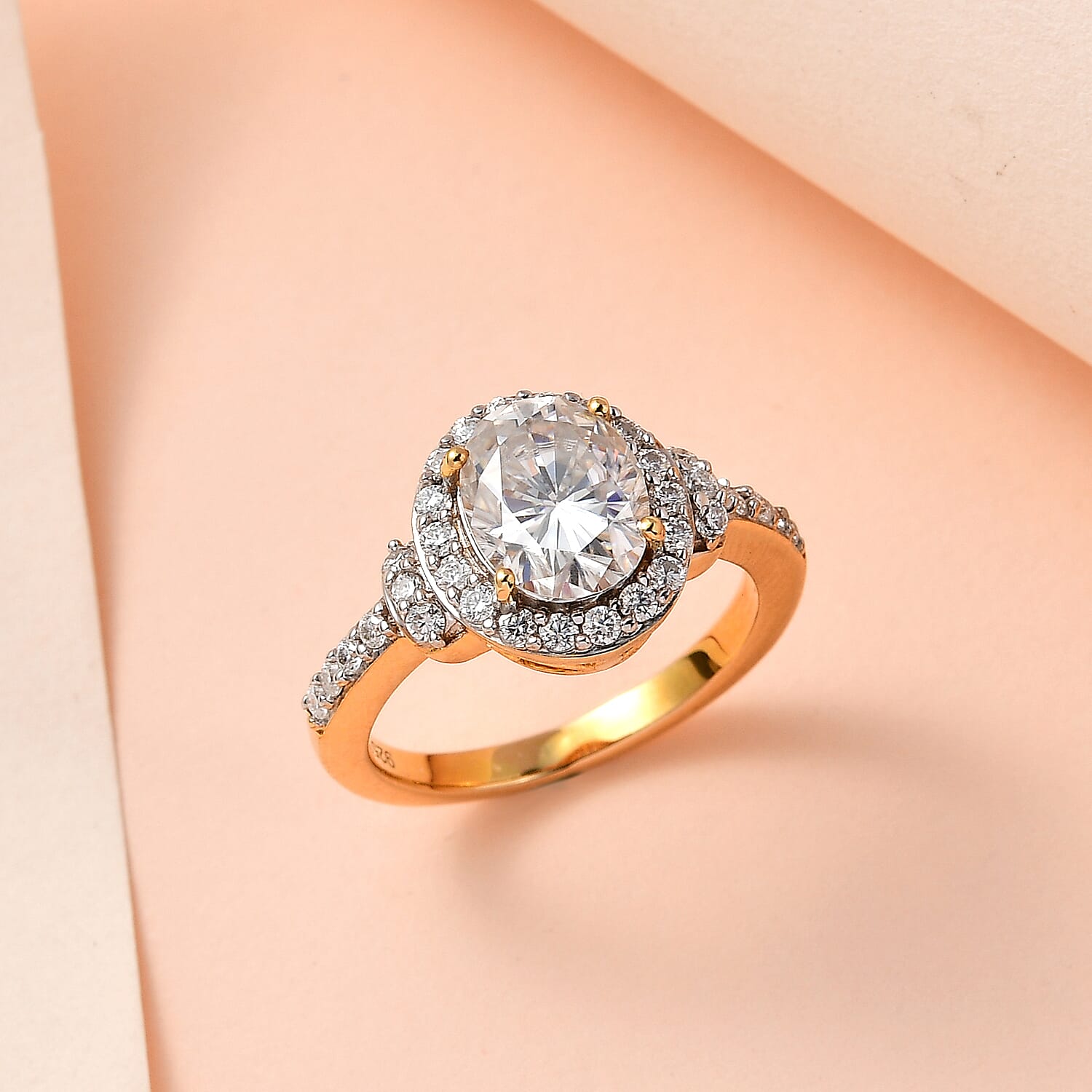 Moissanite Ring in 18K Vermeil Yellow Gold Plated Sterling Silver 2.27 Ct.