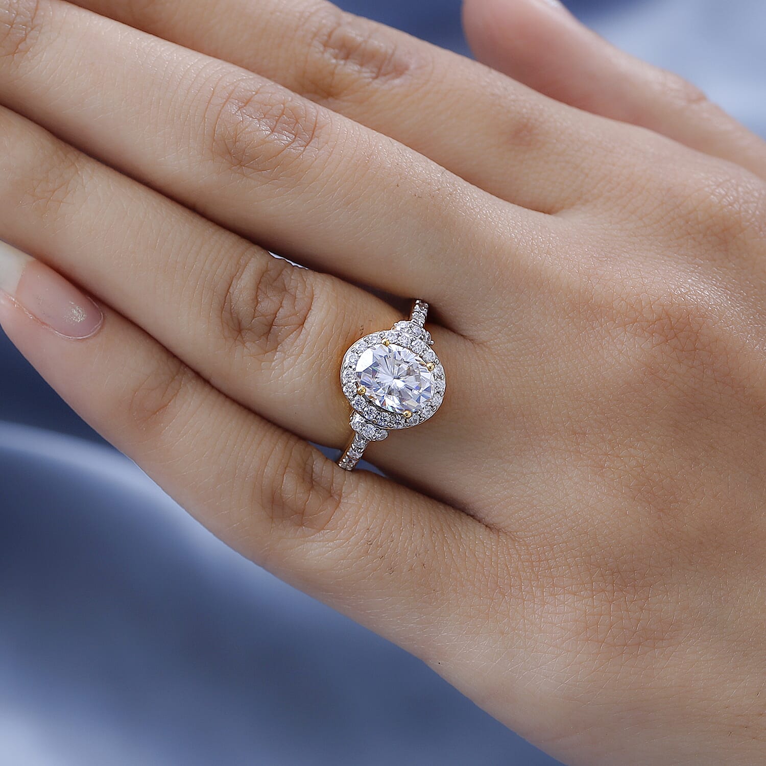 Moissanite Ring in 18K Vermeil Yellow Gold Plated Sterling Silver 2.27 Ct.