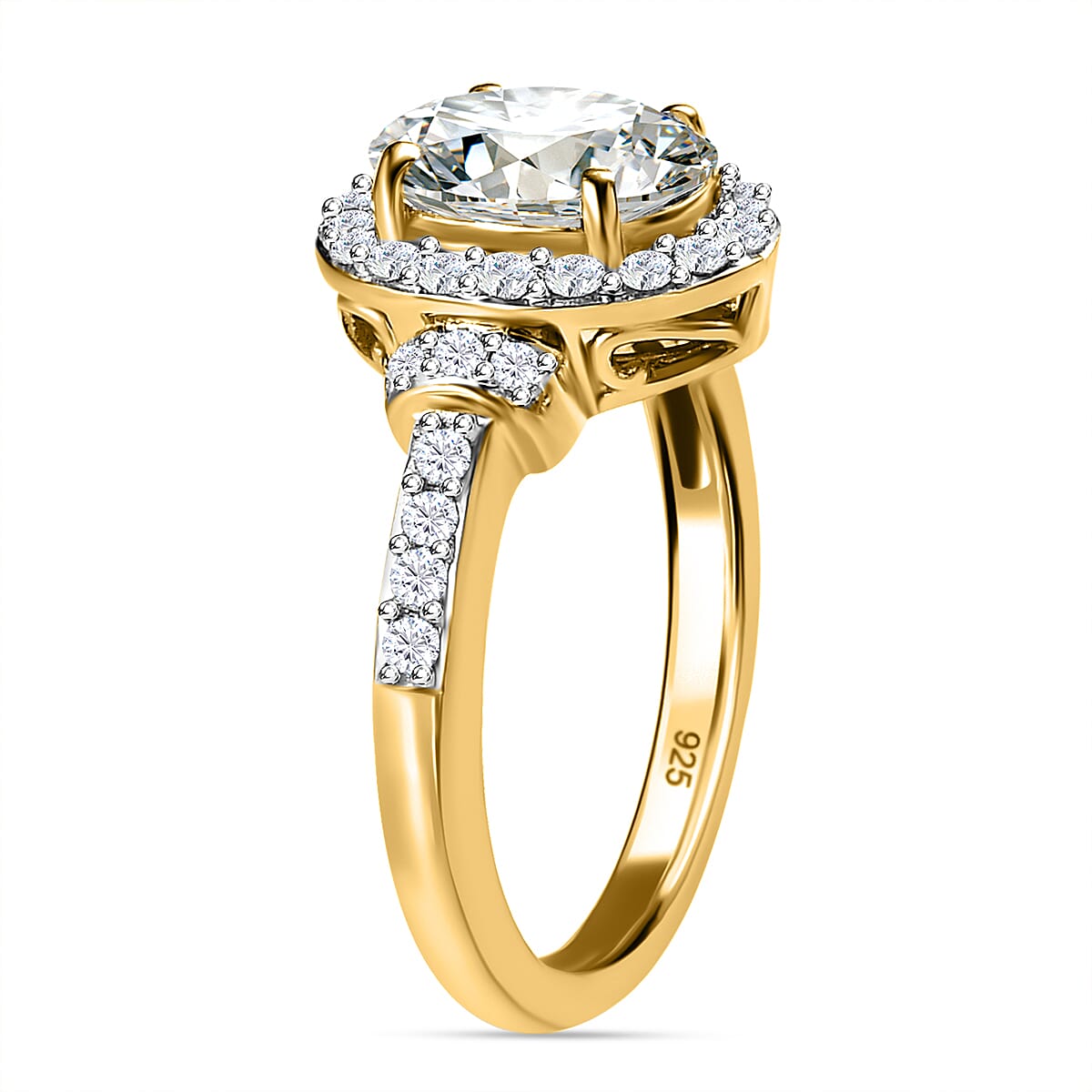 Moissanite Ring in 18K Vermeil Yellow Gold Plated Sterling Silver 2.27 Ct.