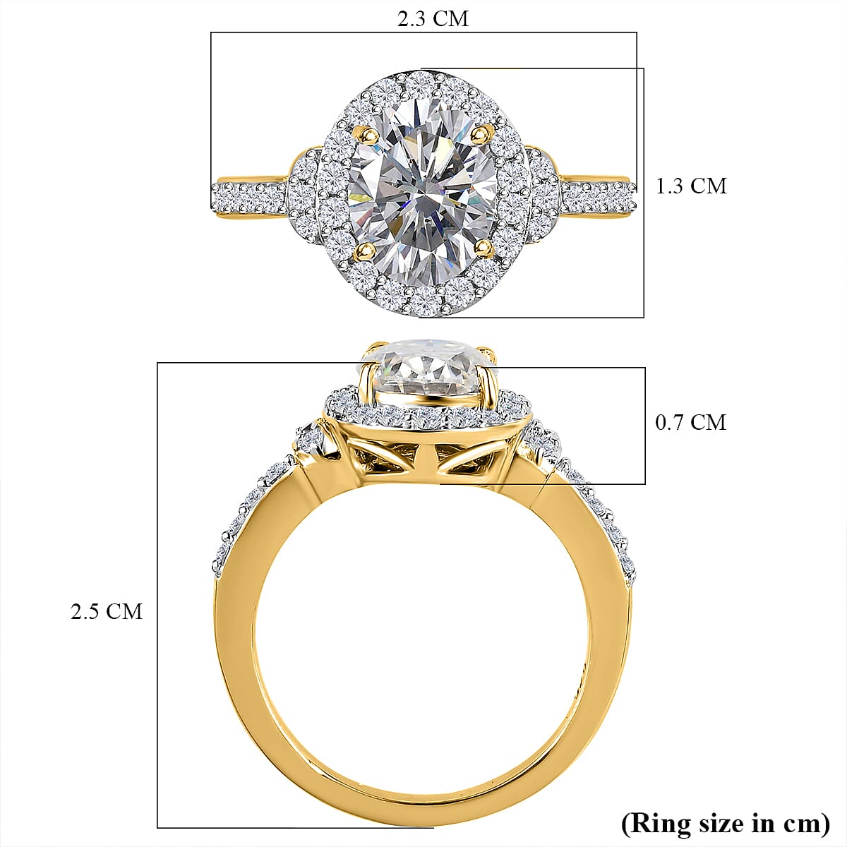 Moissanite Ring in 18K Vermeil Yellow Gold Plated Sterling Silver 2.27 Ct.