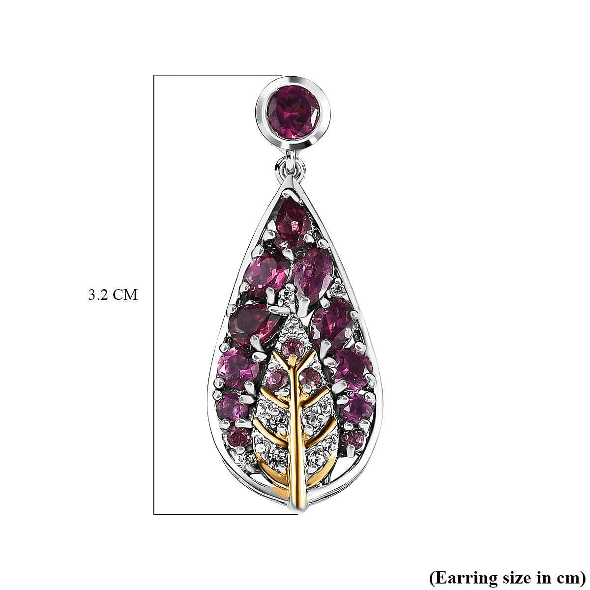GP- Leaf Collection - Rhodolite Garnet and Multi Gemstone Earrings in 18K Yellow Gold Vermeil & Platinum Plated Sterling Silver 4.12 Ct