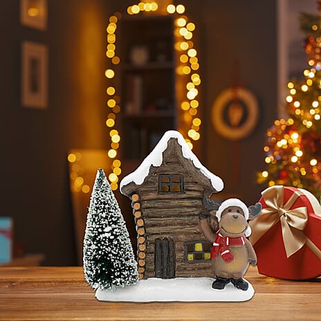 LED Light Up Elk and House Christmas Decoration (Size 16x14x7 cm) - Multi