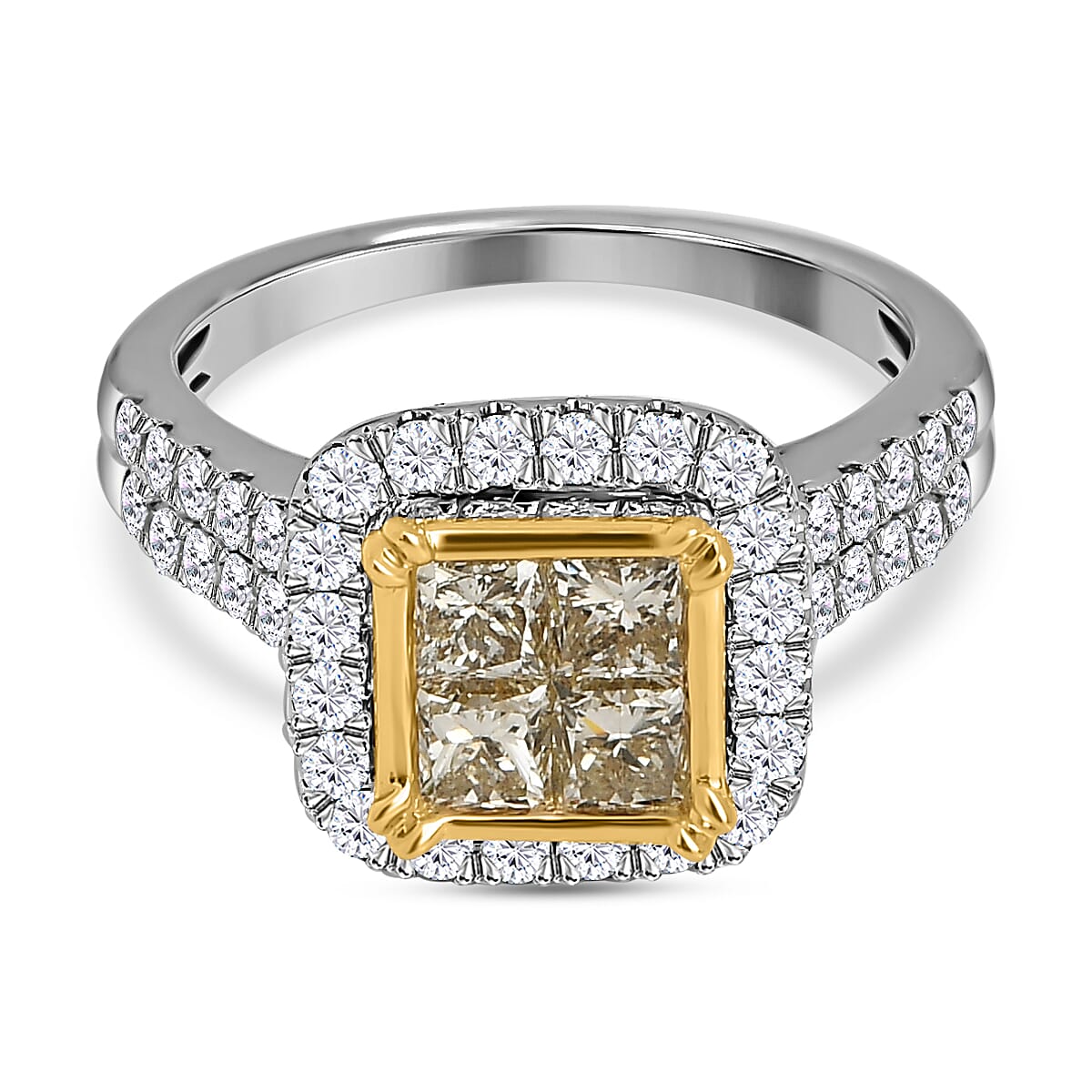 18K Yellow and White Gold Yellow Diamond (I1) & White Diamond (I1- G-H) Ring 2.25 Ct, Gold Wt. 5.64 Gms.