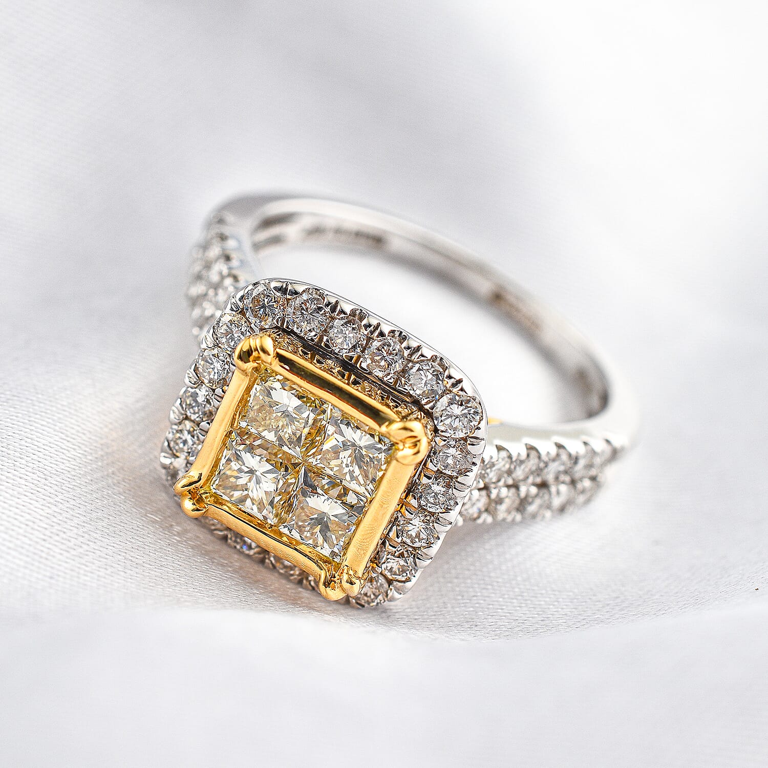 18K Yellow and White Gold Yellow Diamond (I1) & White Diamond (I1- G-H) Ring 2.25 Ct, Gold Wt. 5.64 Gms.