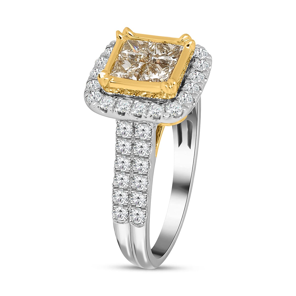 18K Yellow and White Gold Yellow Diamond (I1) & White Diamond (I1- G-H) Ring 2.25 Ct, Gold Wt. 5.64 Gms.