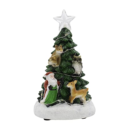 Musical Light Up Christmas Tree With Reindeer & Santa (Size 16x9x8 cm) - Multi