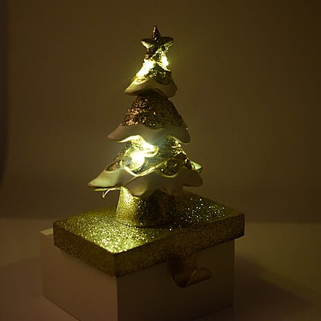 LED Christmas Tree Stocking Holder (Size 18x11x9 cm) - Gold