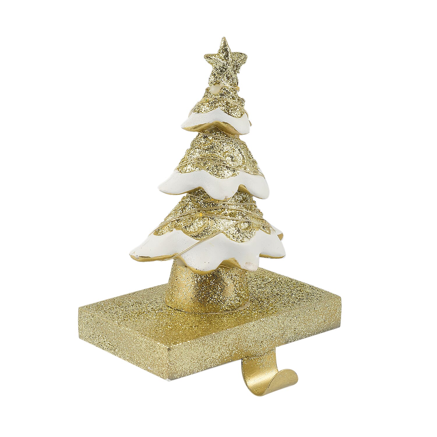 LED Christmas Tree Stocking Holder (Size 18x11x9 cm) - Gold