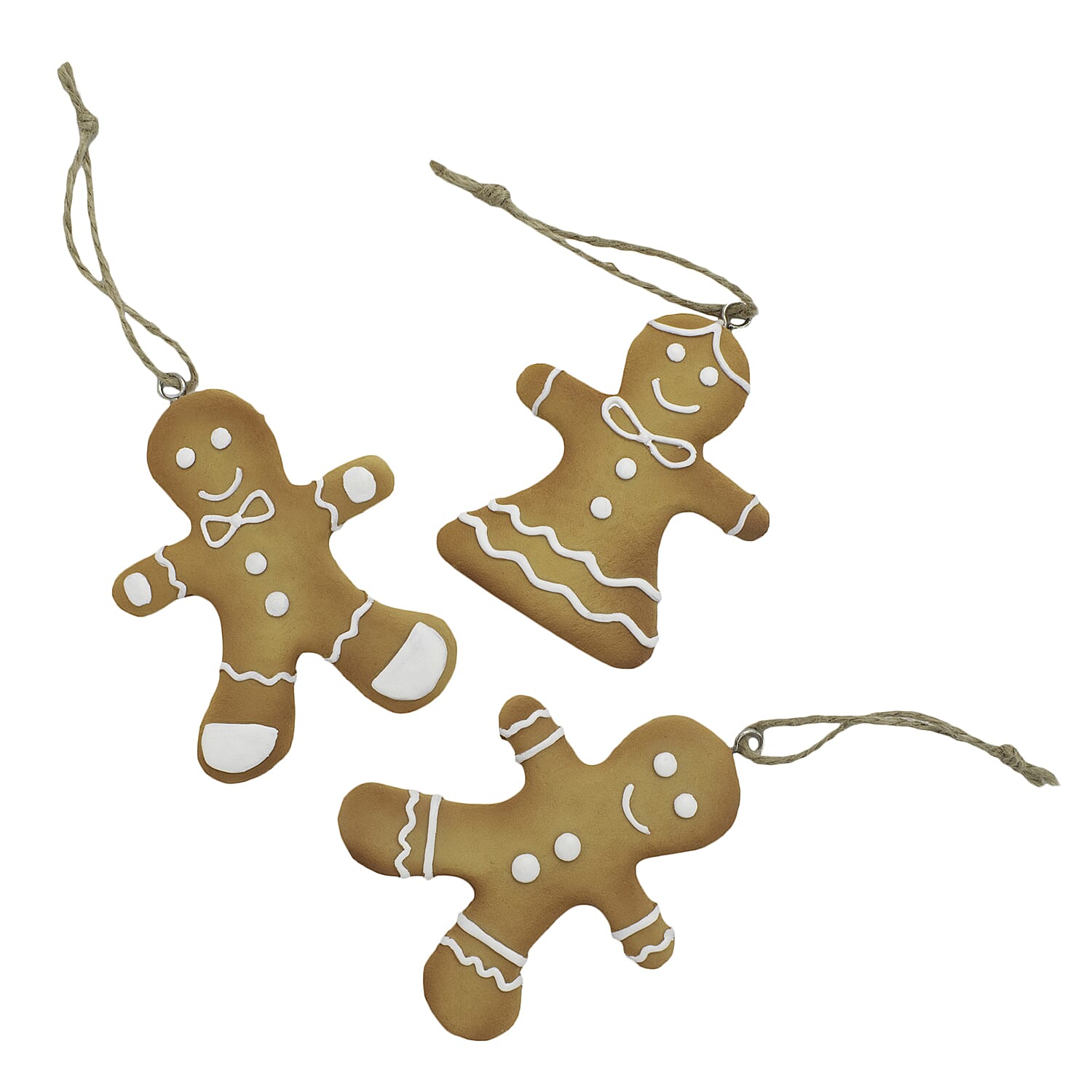 Set of 3-Hanging Gingerbread Christmas Tree Decor Family Ornaments - Gold