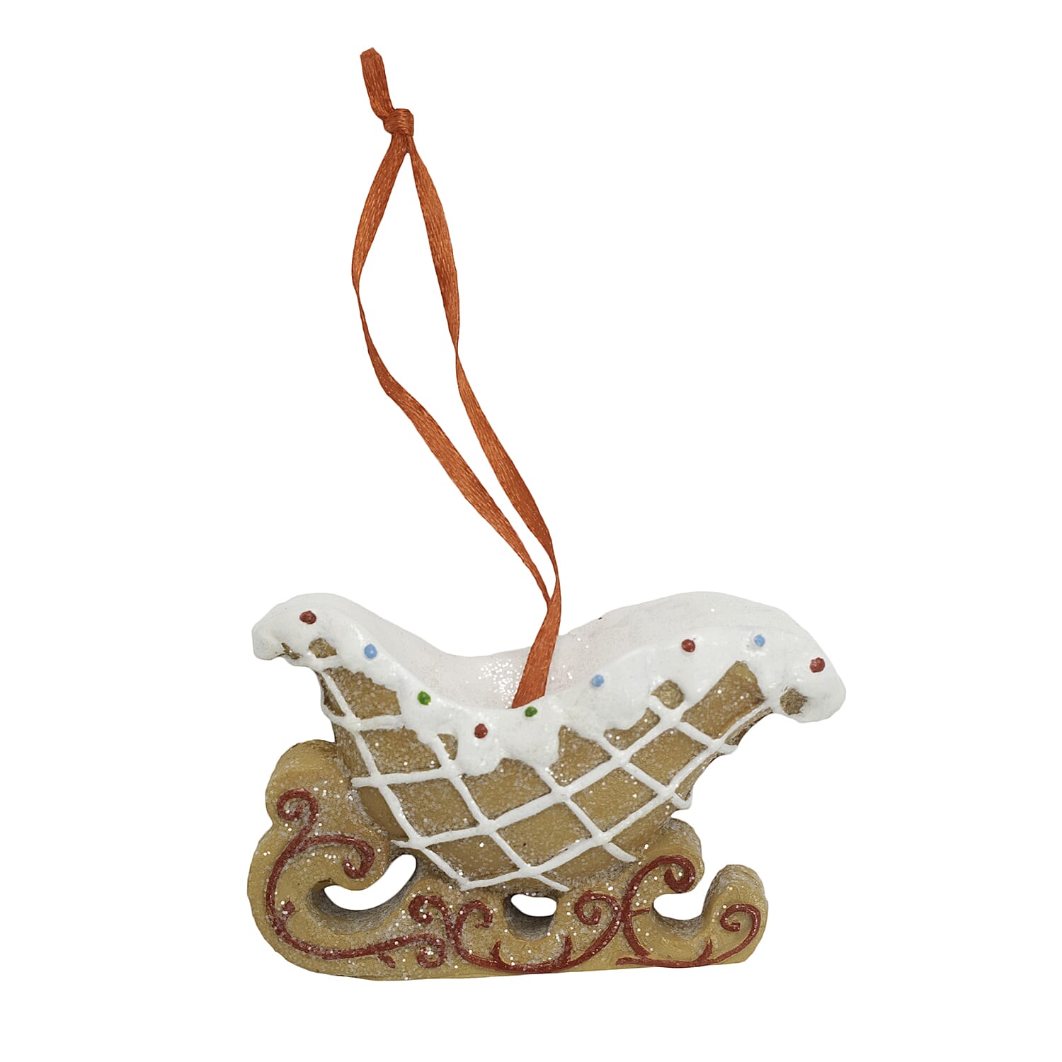 Set of 3 Hanging Gingerbread Christmas Tree Decor Ornaments - Red (House, Sleigh & Man)