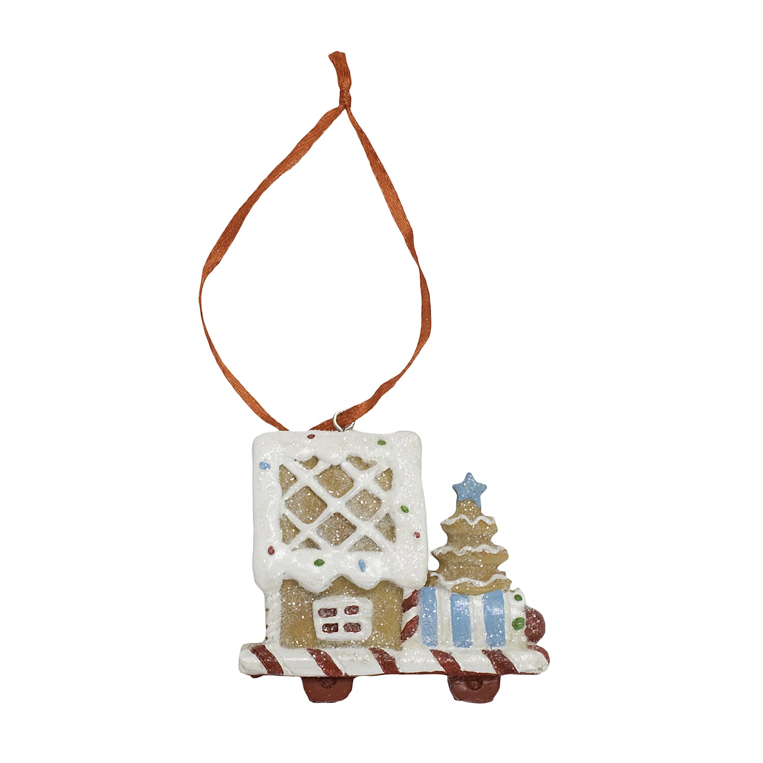 Set of 3 Hanging Gingerbread Christmas Tree Decor Ornaments - Red (House, Sleigh & Man)