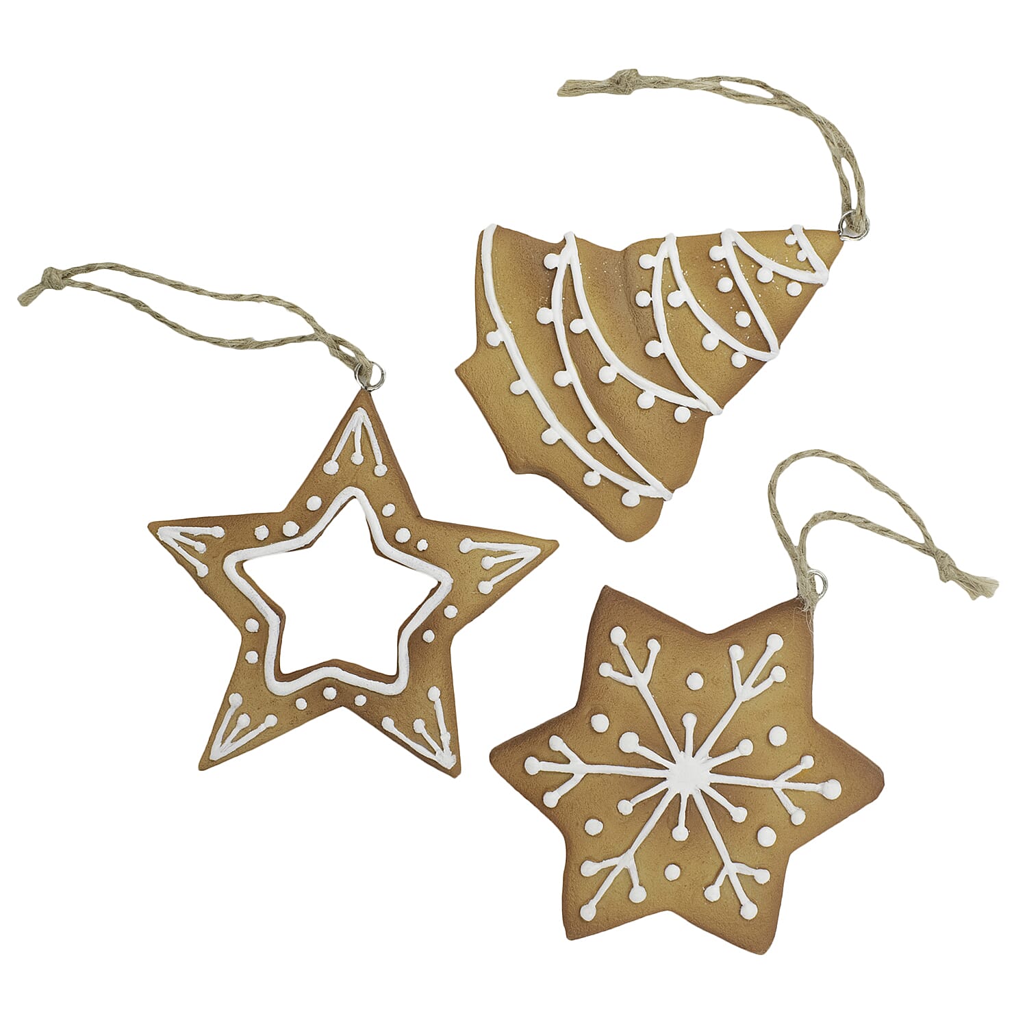 Set of 3 Hanging Gingerbread Christmas Tree Decor Ornaments - Rose Gold (Stars & Bell)