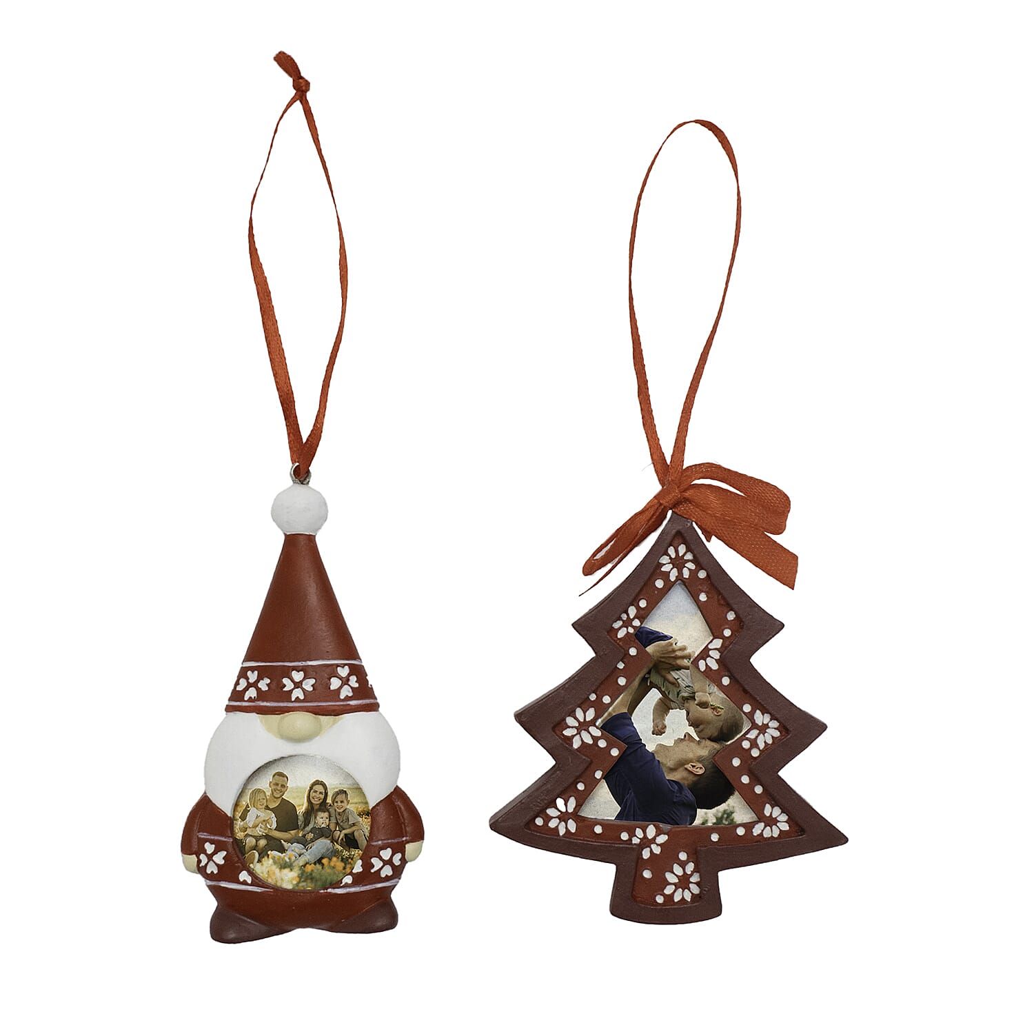 Set of 2 Hanging Christmas Photo Frame Ornaments - Red