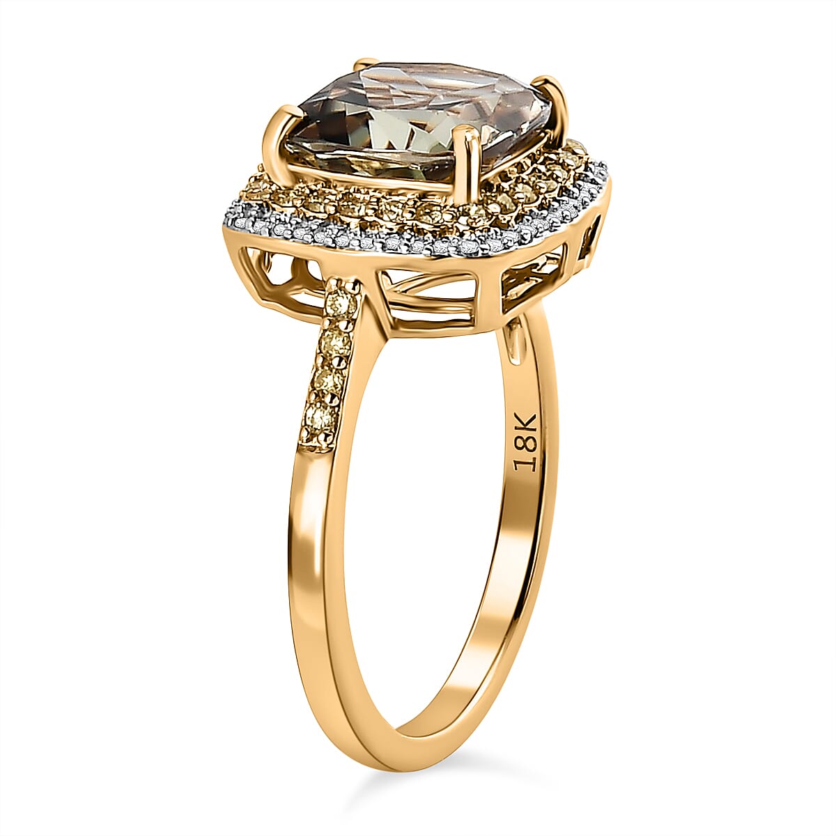 18K Yellow Gold  AAA Turkizite, Natural Yellow Diamond & White Diamond (GH-SI) Ring 4.00 Ct.