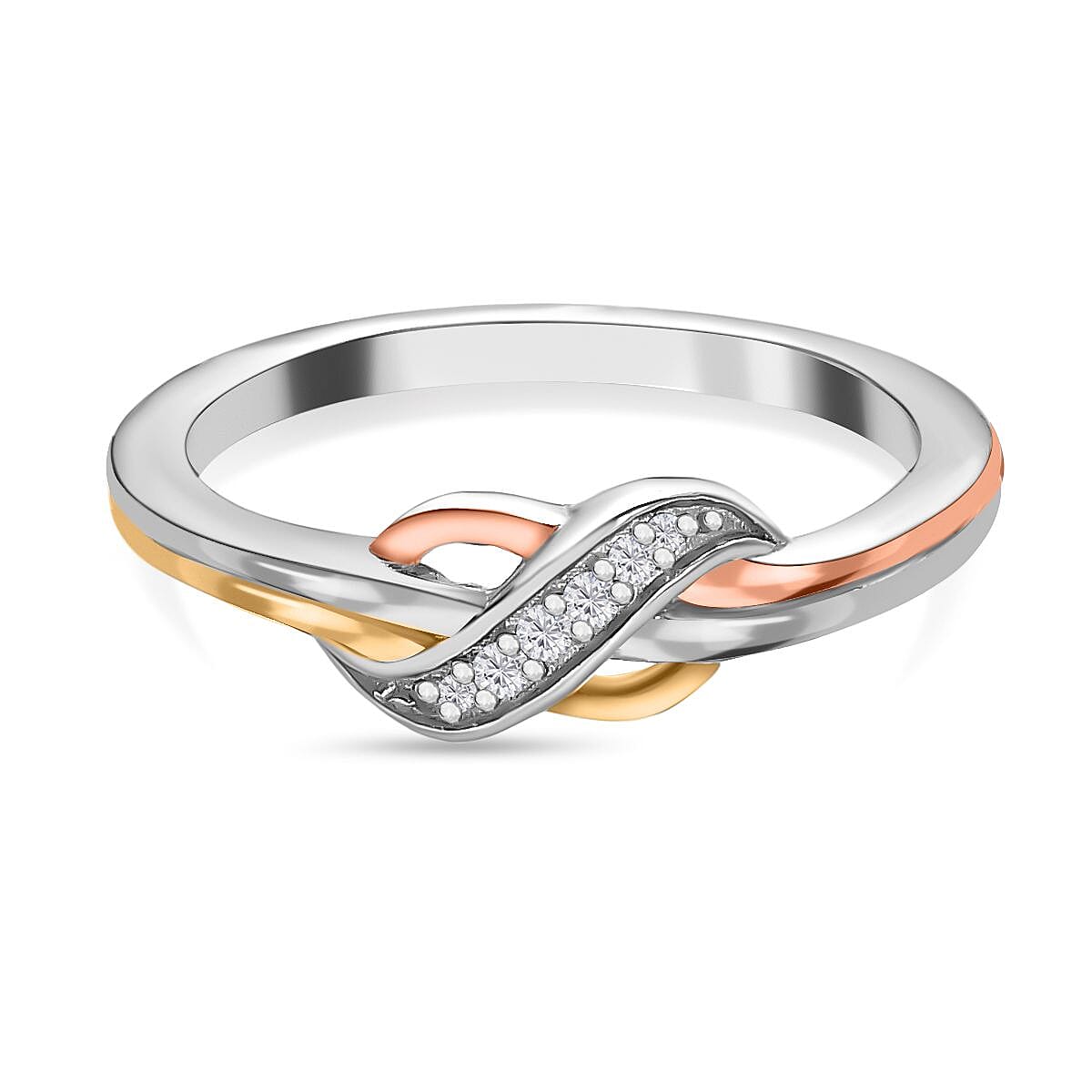 Diamond Infinity Ring in Three Tone Plating Sterling Silver