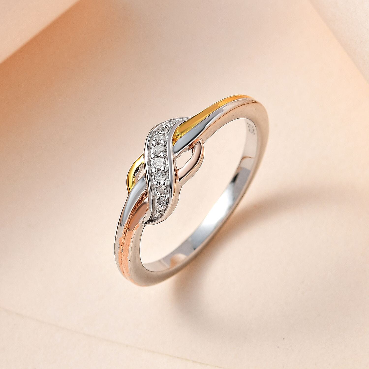 Diamond Infinity Ring in Three Tone Plating Sterling Silver