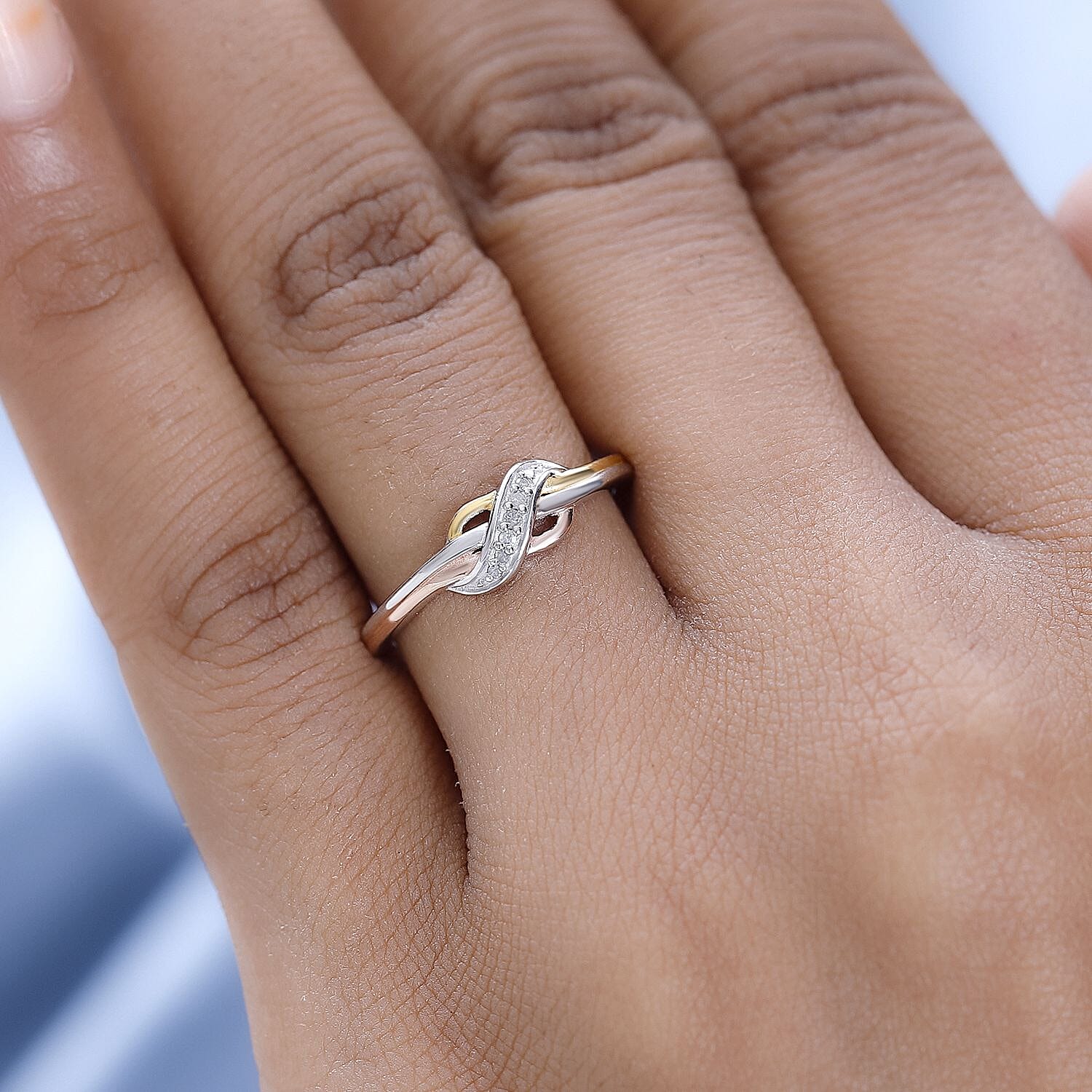 Diamond Infinity Ring in Three Tone Plating Sterling Silver