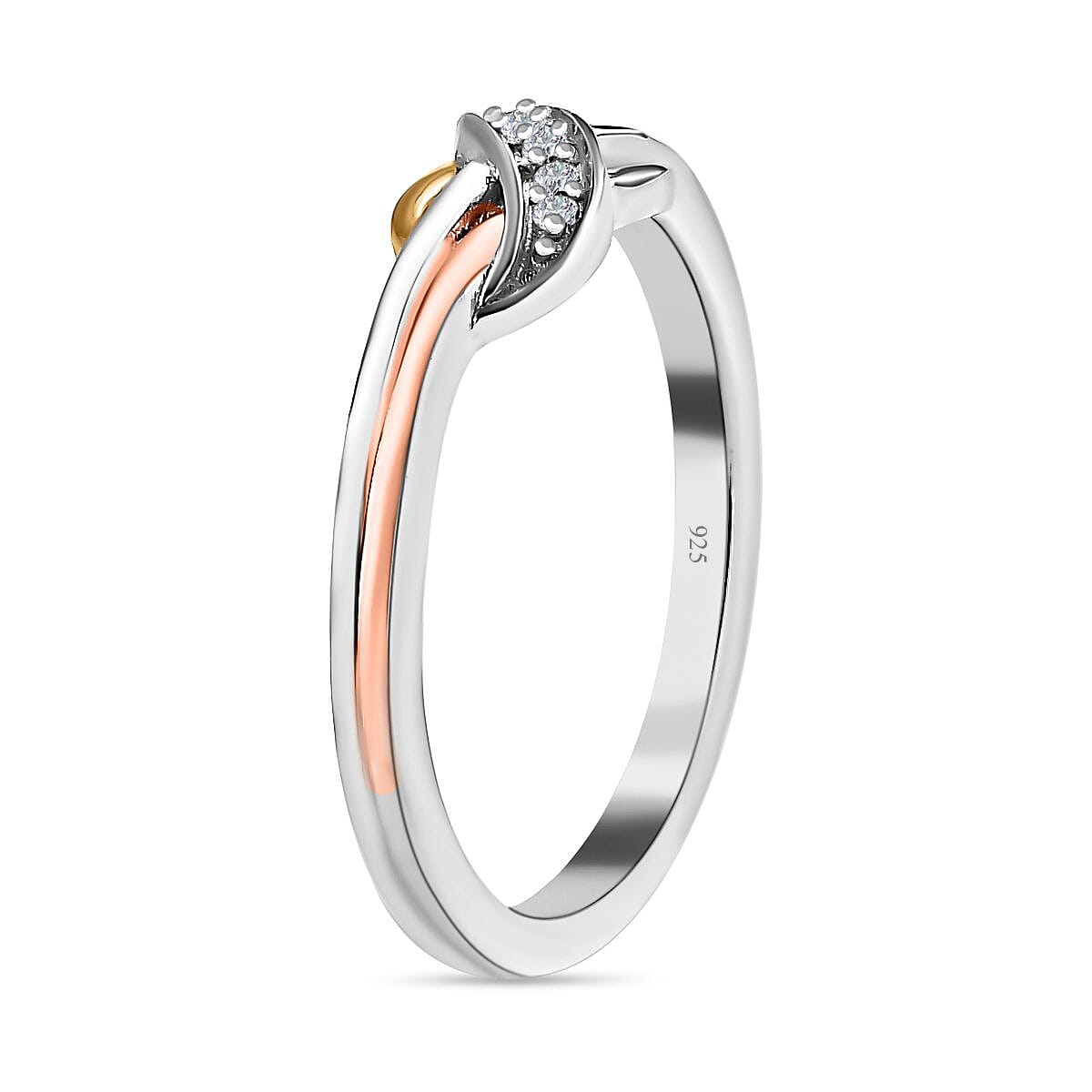 Diamond Infinity Ring in Three Tone Plating Sterling Silver