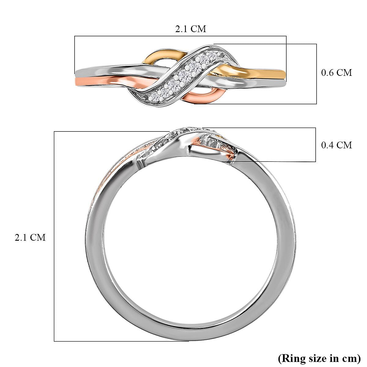 Diamond Infinity Ring in Three Tone Plating Sterling Silver