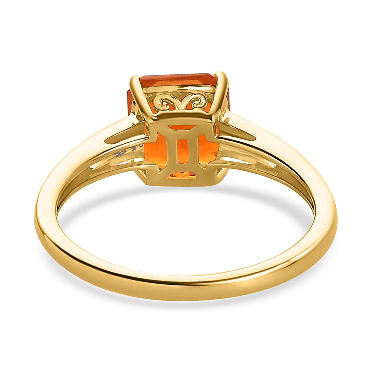 9K Yellow Gold  AA  Fire Opal, White Diamond Main Stone With Side Stone Ring 1.23 Ct.