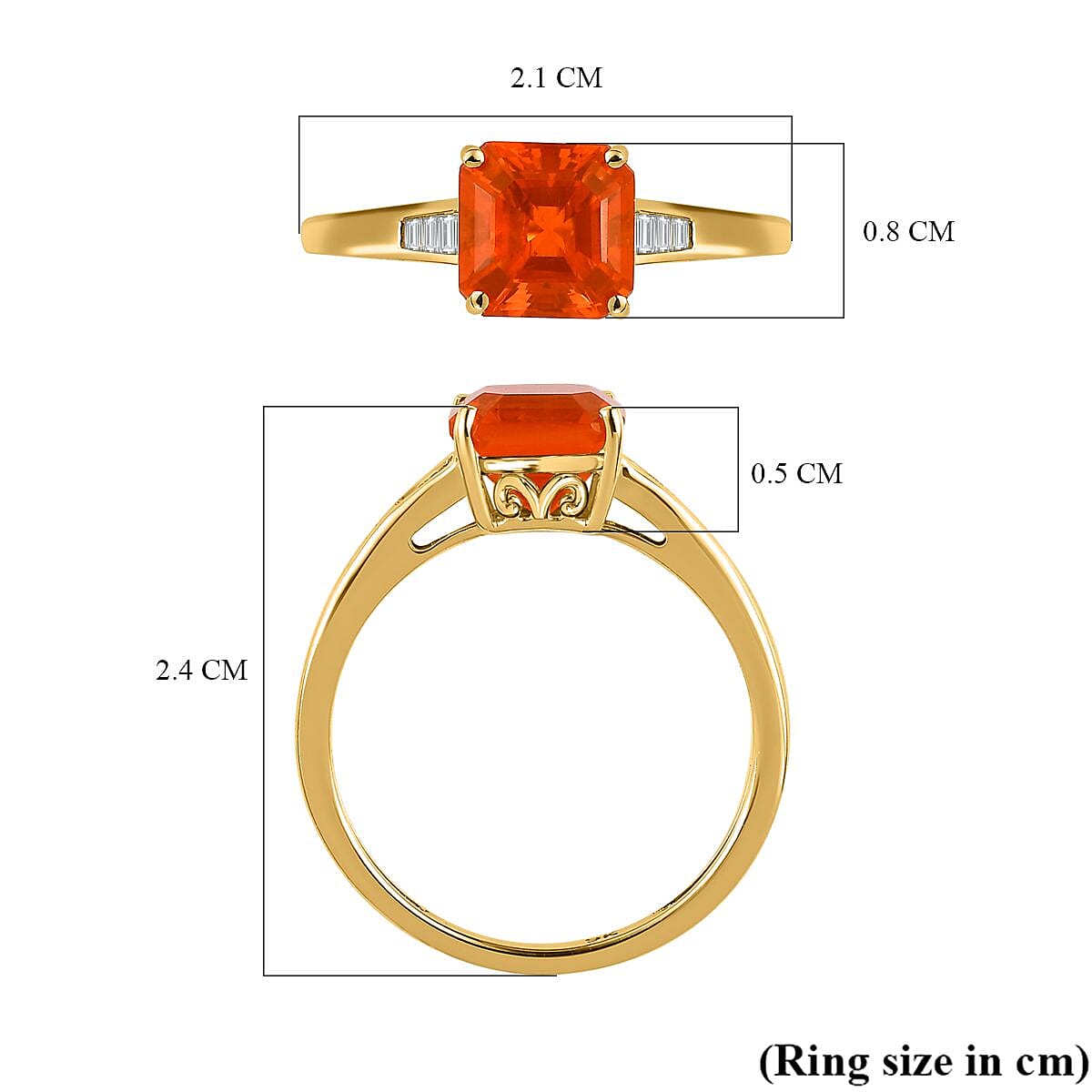 9K Yellow Gold  AA  Fire Opal, White Diamond Main Stone With Side Stone Ring 1.23 Ct.