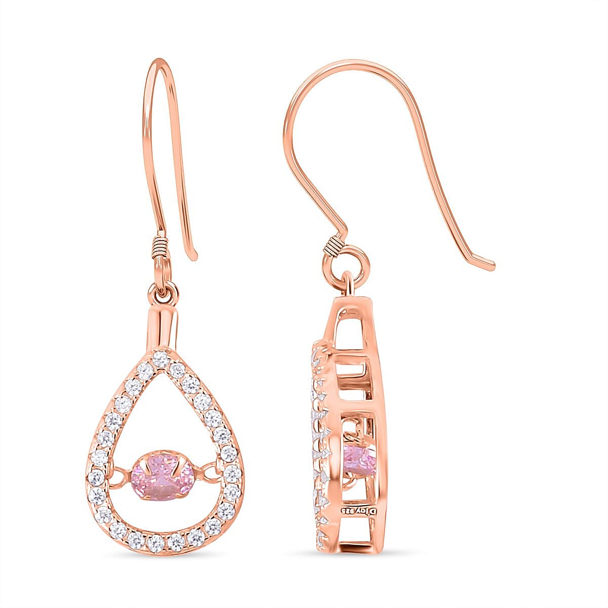Simulated Pink Sapphire Dangle Earrings in Rose Gold Overlay Sterling Silver 1.37 Ct.
