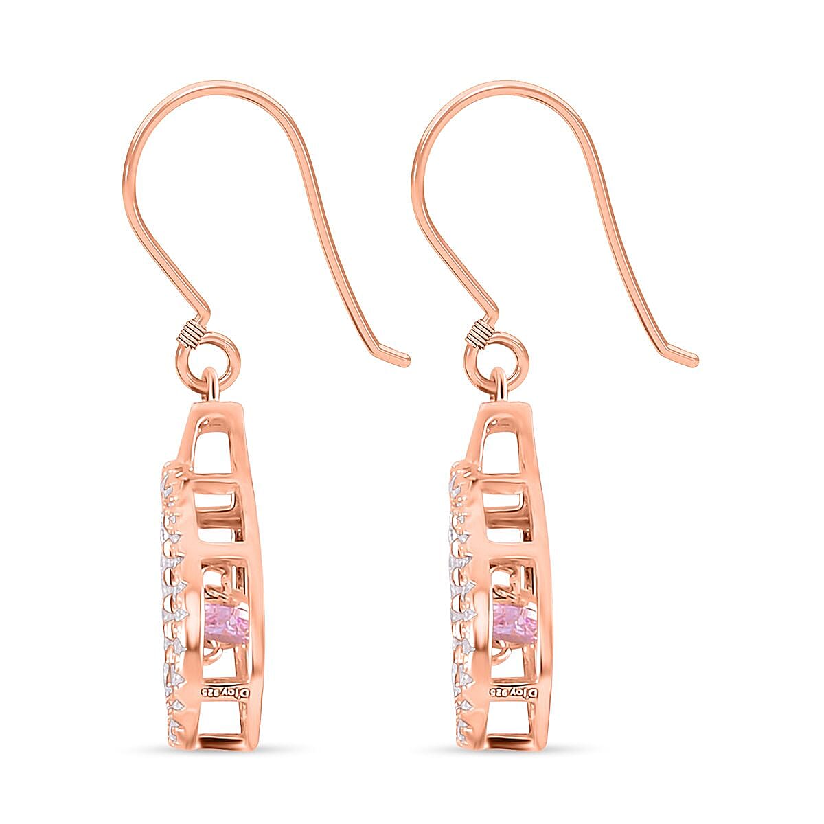 Simulated Pink Sapphire Dangle Earrings in Rose Gold Overlay Sterling Silver 1.37 Ct.