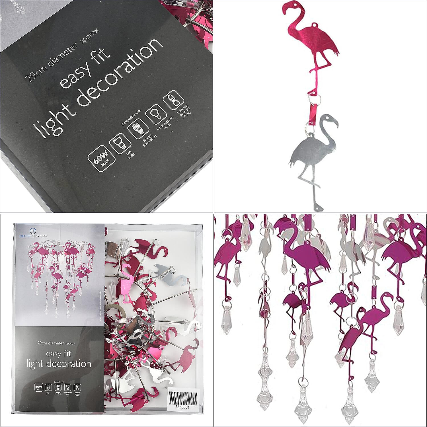 Flamingo Kids Chandelier Lampshade with Cutouts and Gorgeous Crystal Droplets - Pink & Silver