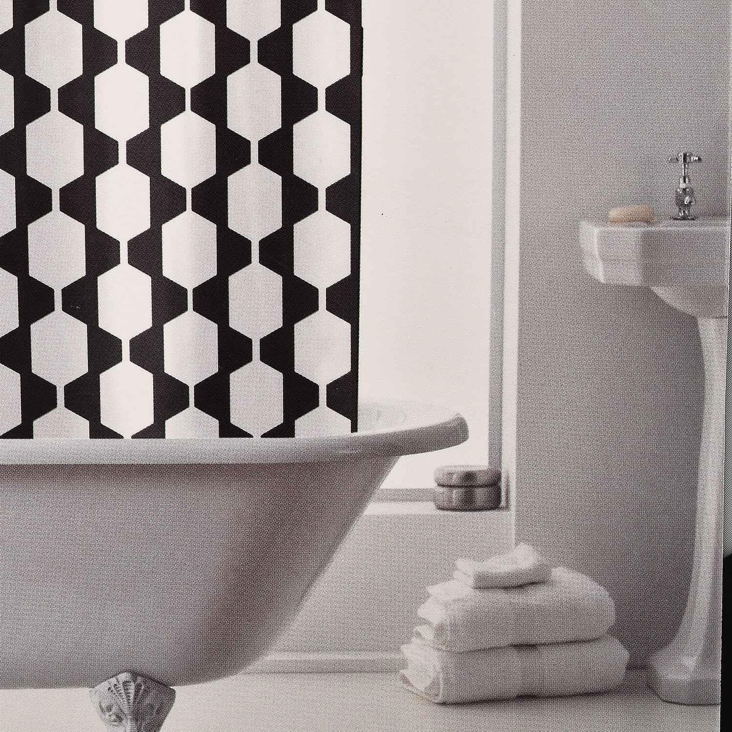 PEVA Shower Curtain with Hooks Retro Mono (Size 180 cm) - Black and Grey