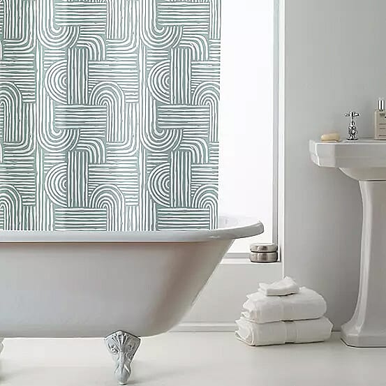 PEVA Shower Curtain with Hooks Boho Waves (Size 180 cm) - Light Green