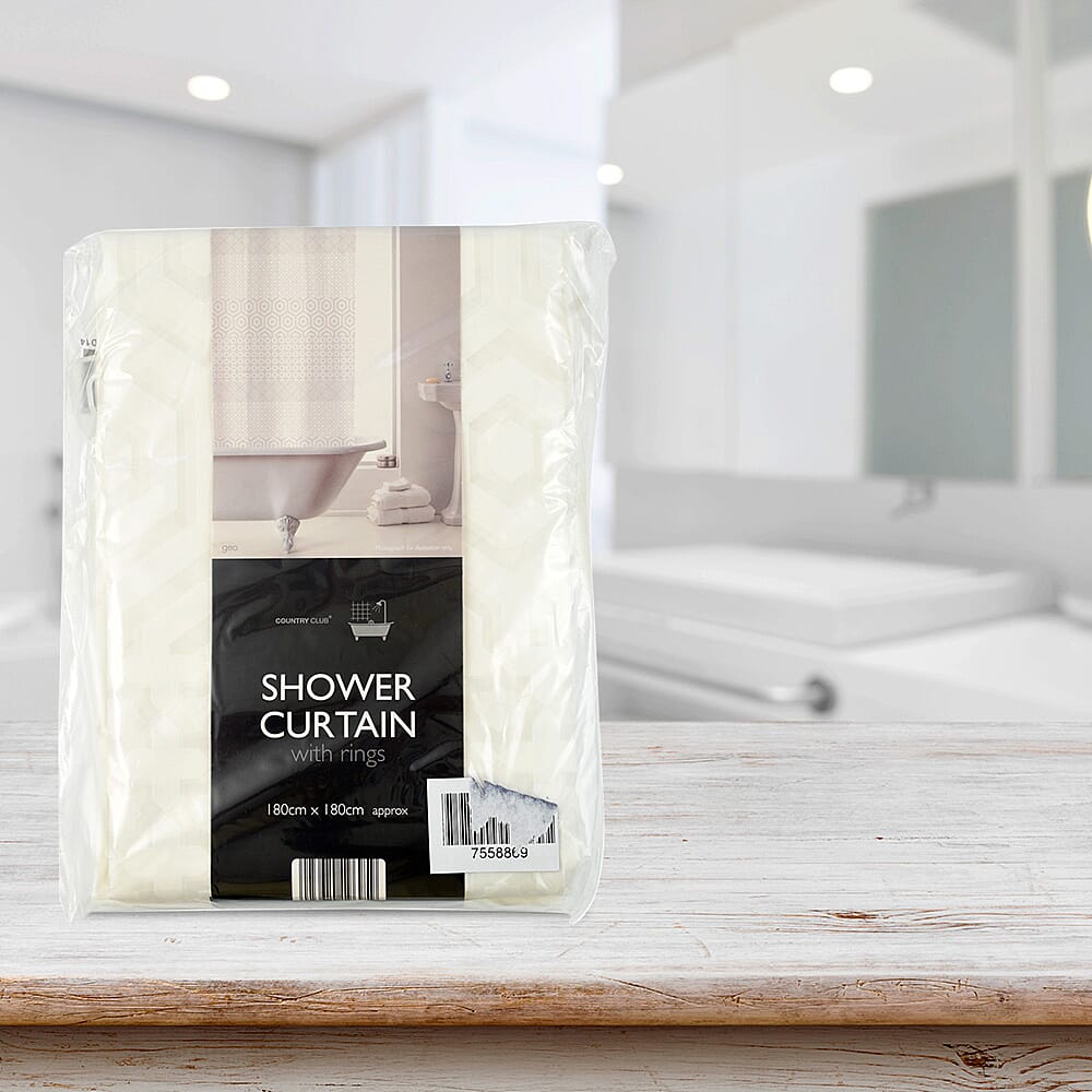 PEVA Shower Curtain Geo (Size 180 cm) - Cream