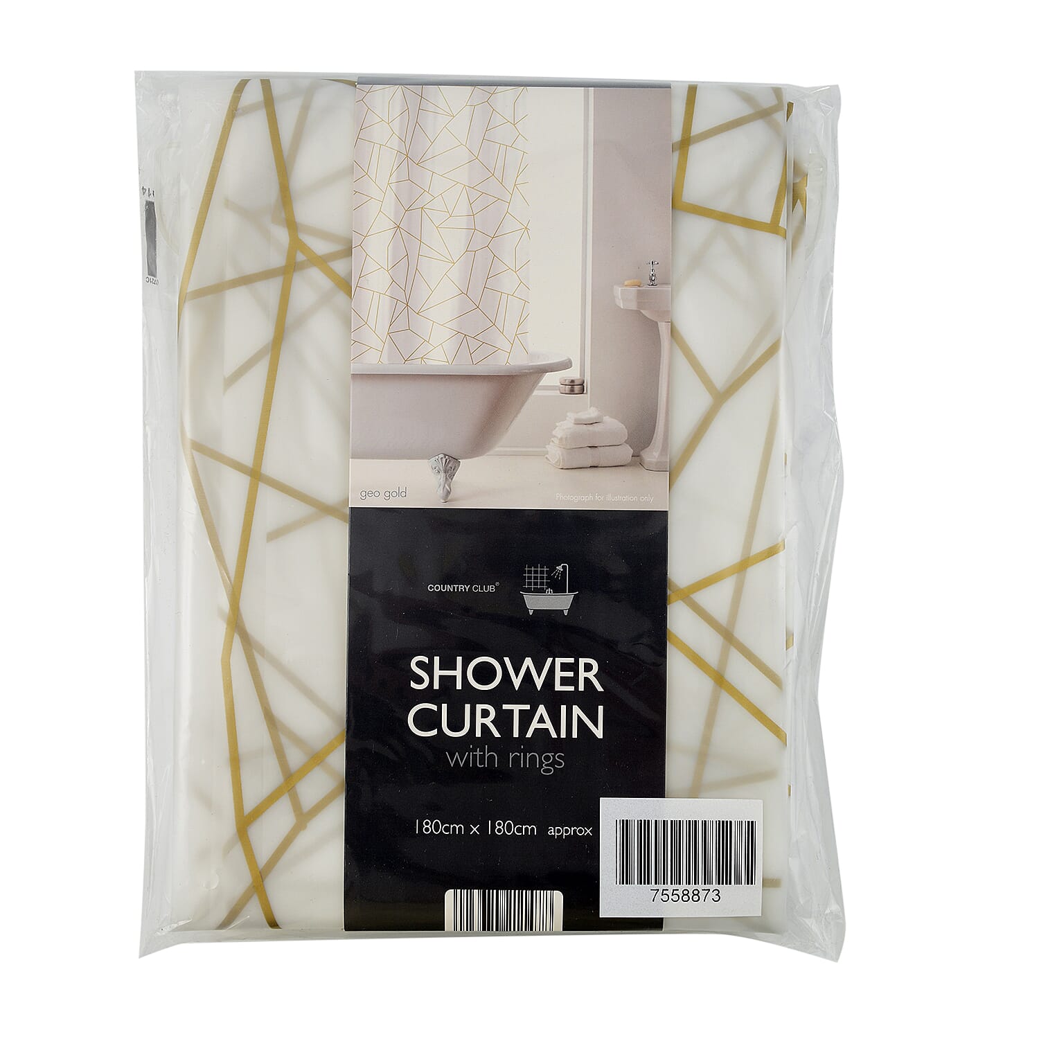 PEVA Shower Curtain with Geo (Size 180 cm) - Off White - Gold