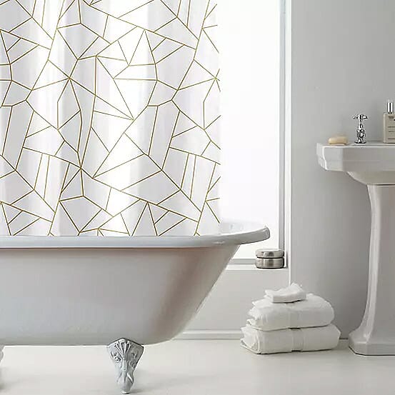 PEVA Shower Curtain with Geo (Size 180 cm) - Off White - Gold