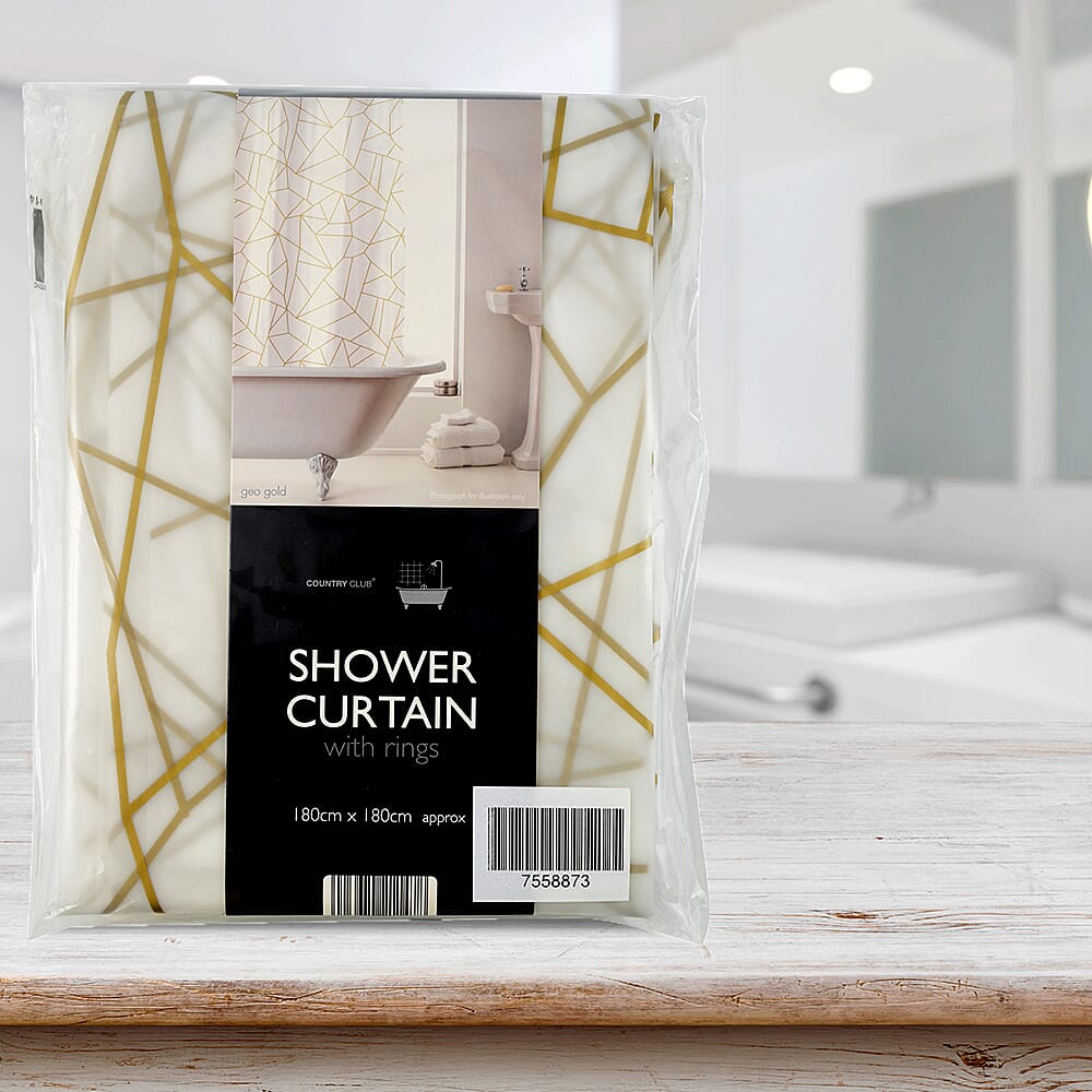 PEVA Shower Curtain with Geo (Size 180 cm) - Off White - Gold