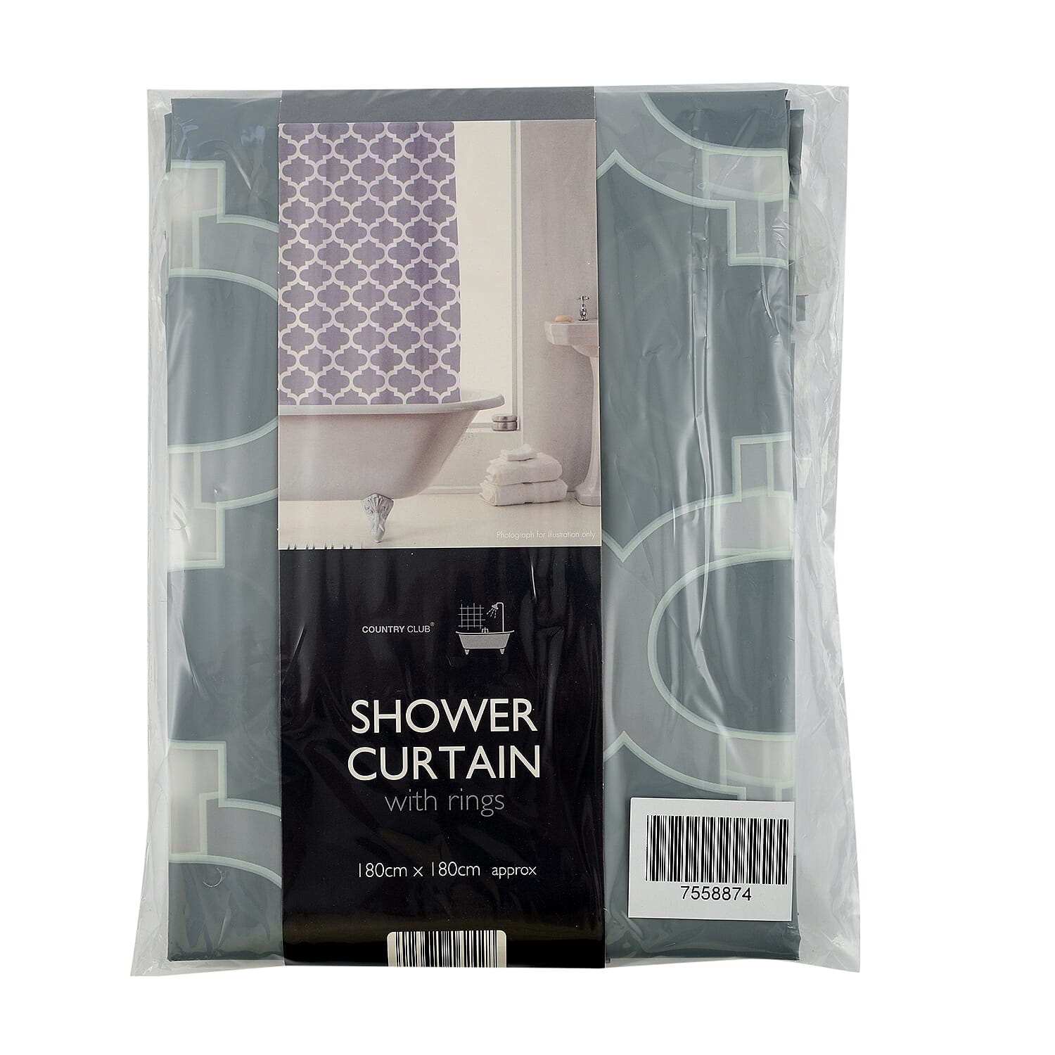 PEVA Shower Curtain Morrocan Grey (Size 180 cm) - Grey