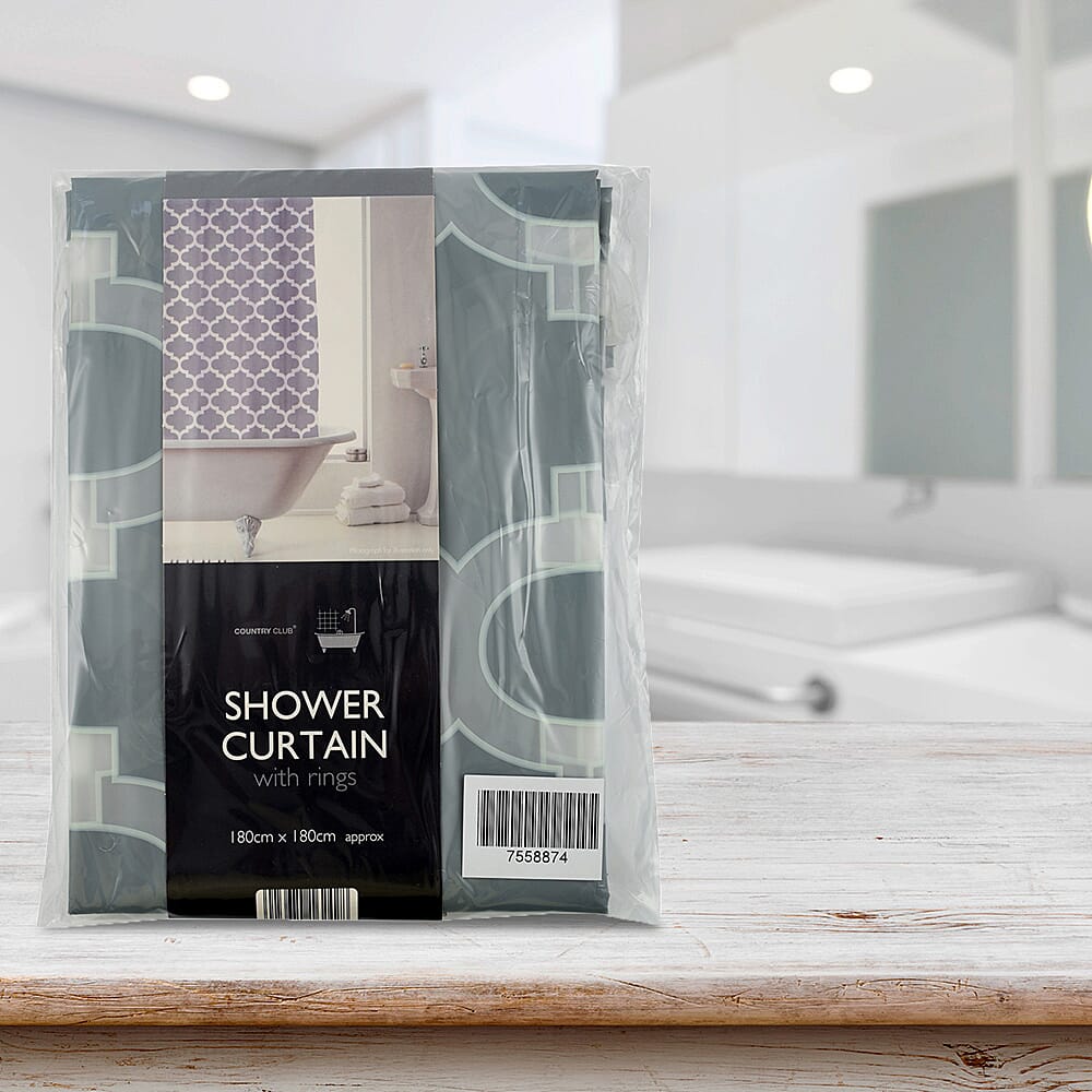 PEVA Shower Curtain Morrocan Grey (Size 180 cm) - Grey
