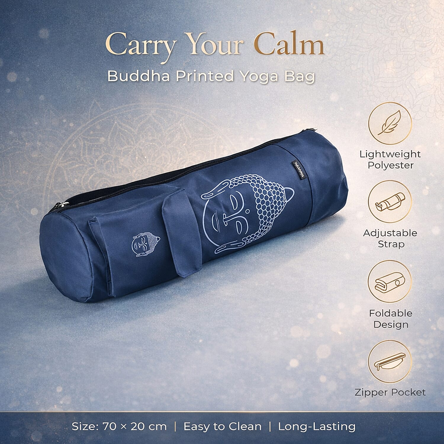 Soul Smart Buddha Printed Yoga Bag (Size 70x20 cm) - Navy & Light Blue