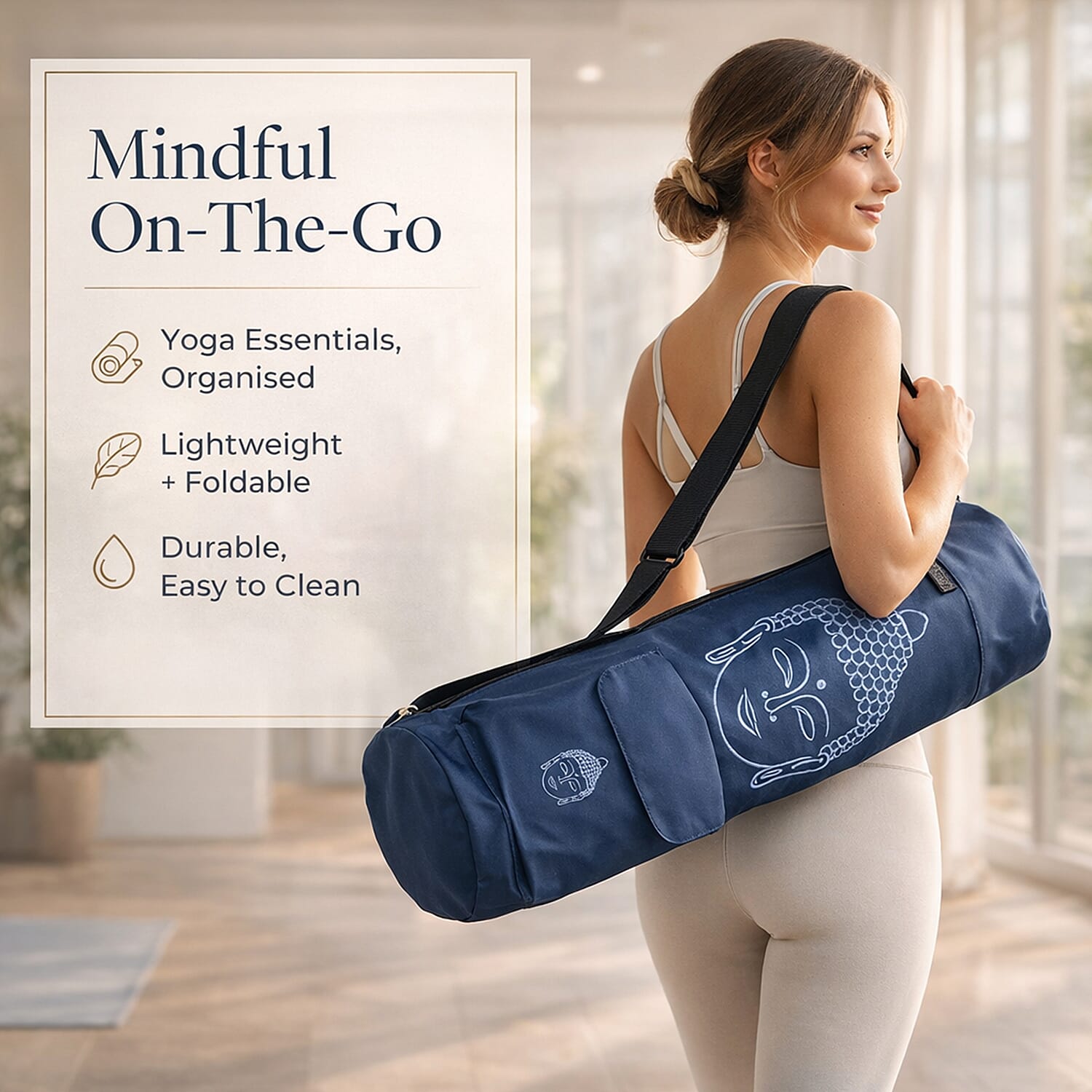 Soul Smart Buddha Printed Yoga Bag (Size 70x20 cm) - Navy & Light Blue