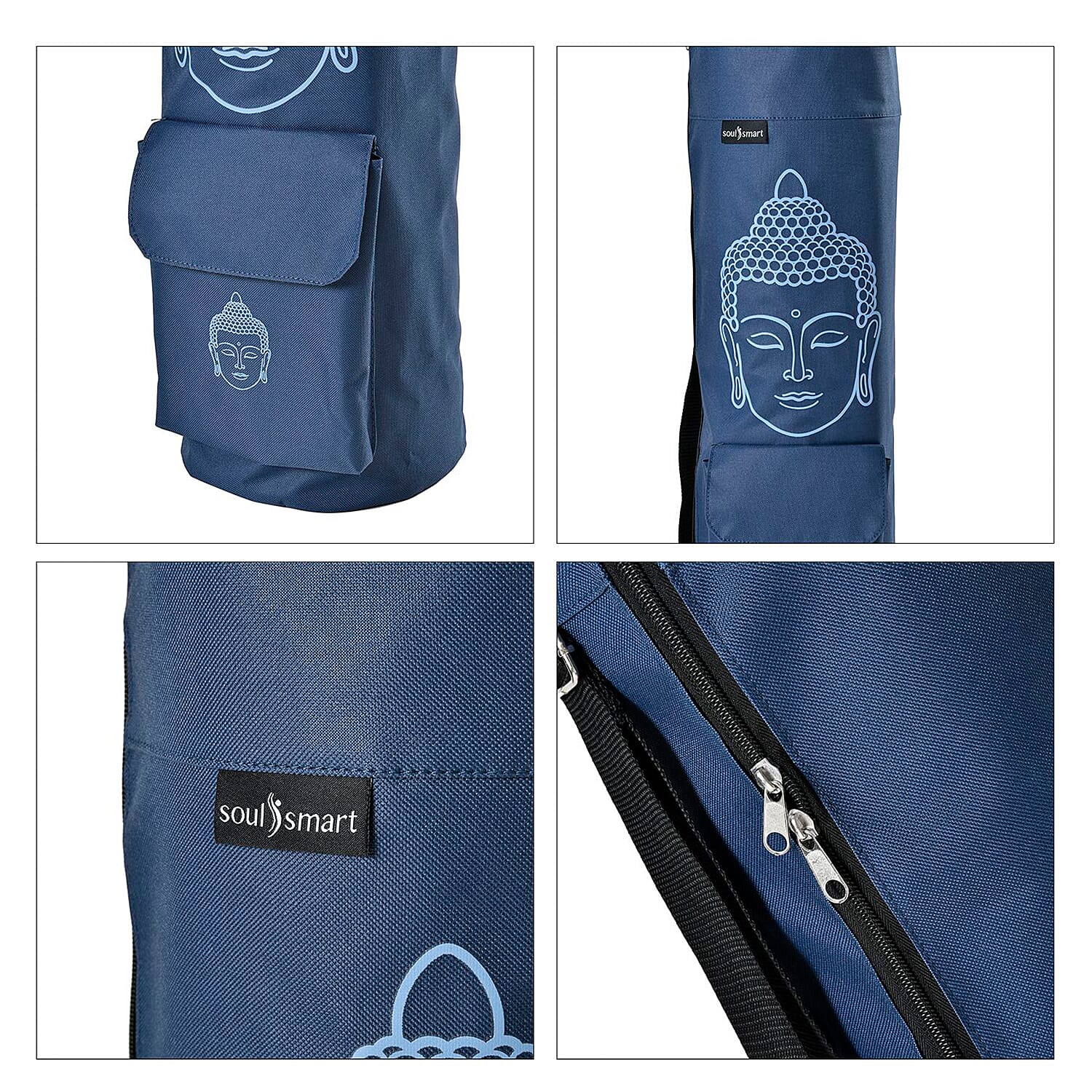Soul Smart Buddha Printed Yoga Bag (Size 70x20 cm) - Navy & Light Blue
